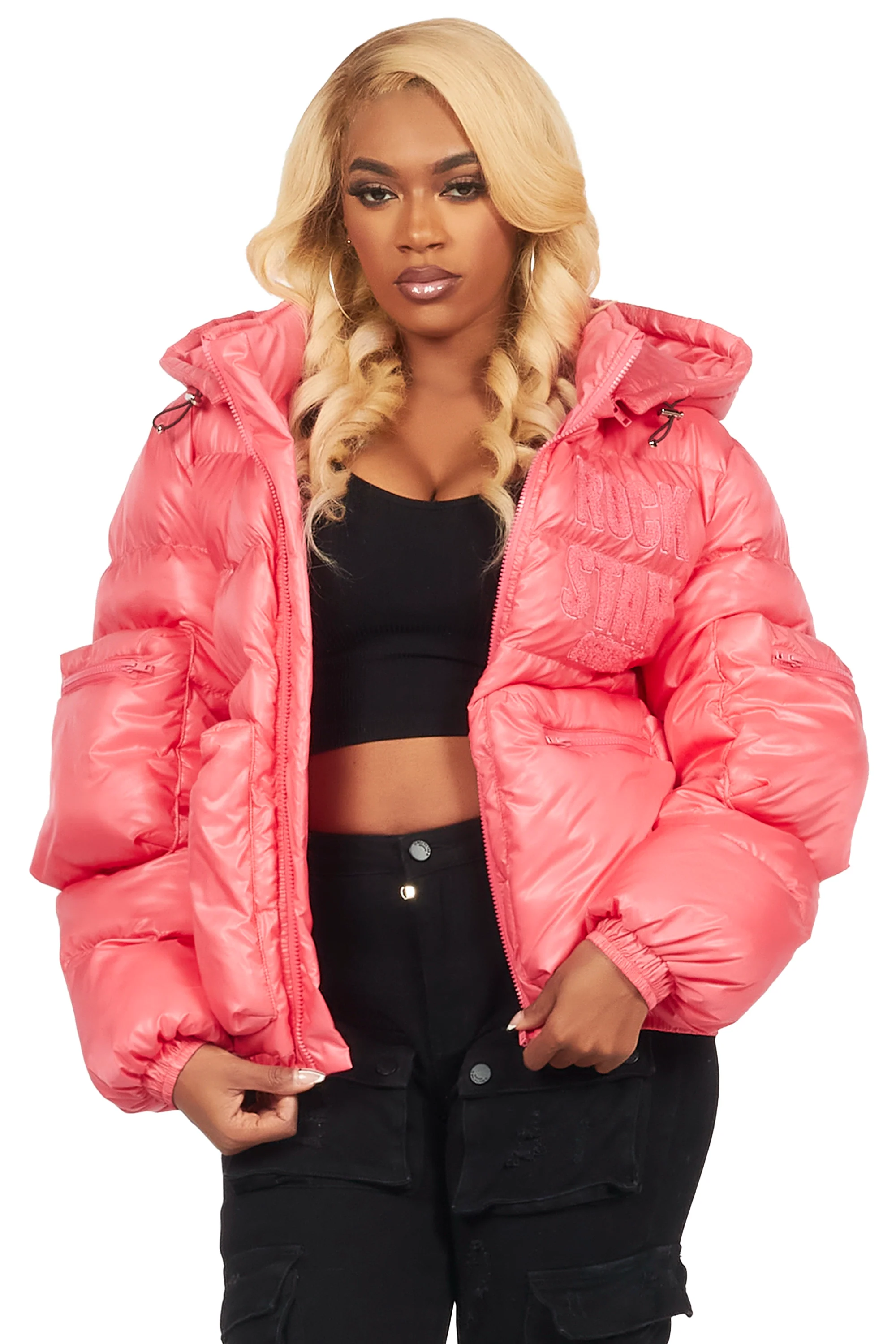 Keisha Pink Cargo Puffer Jacket - Image 5