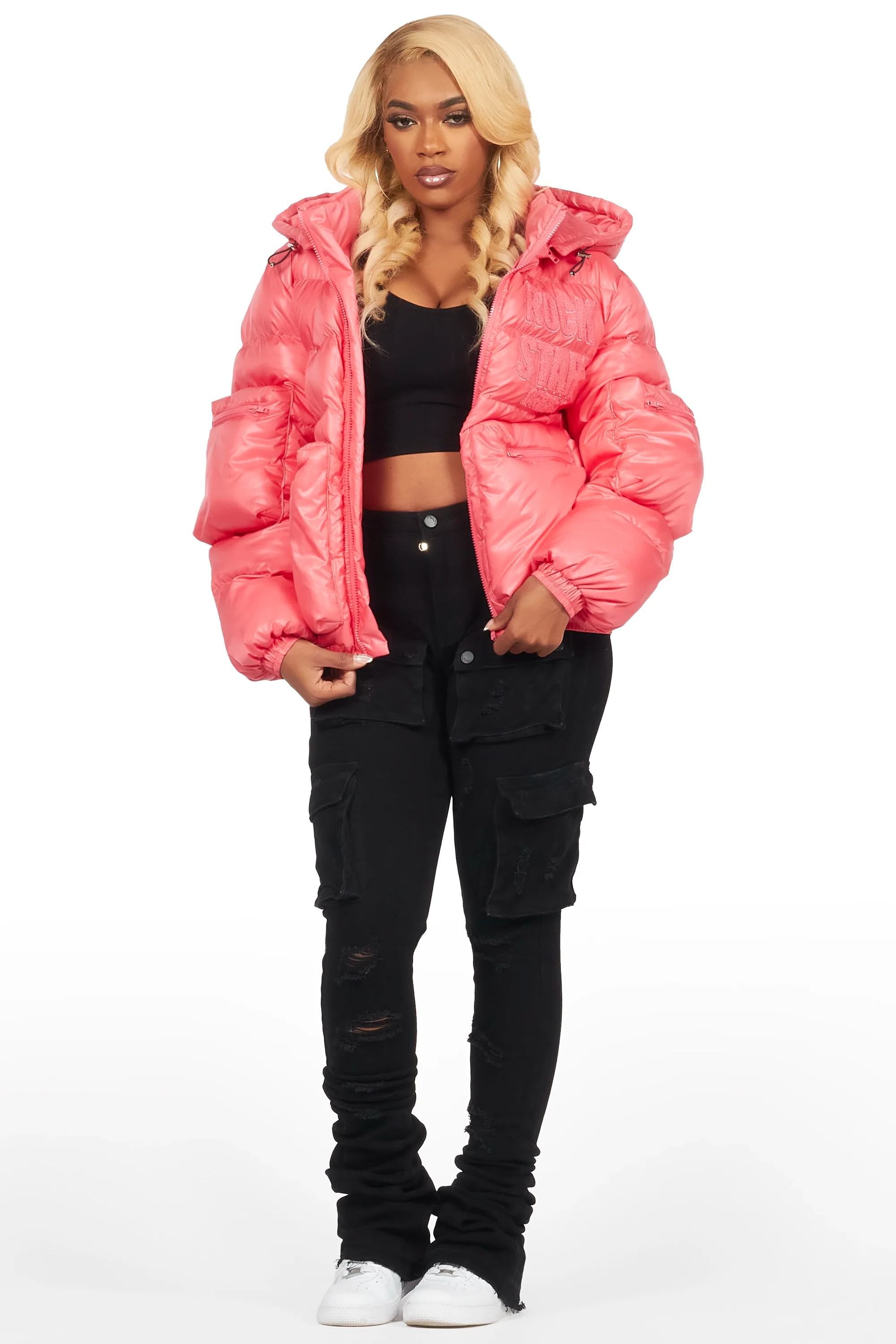 Keisha Pink Cargo Puffer Jacket - Image 9