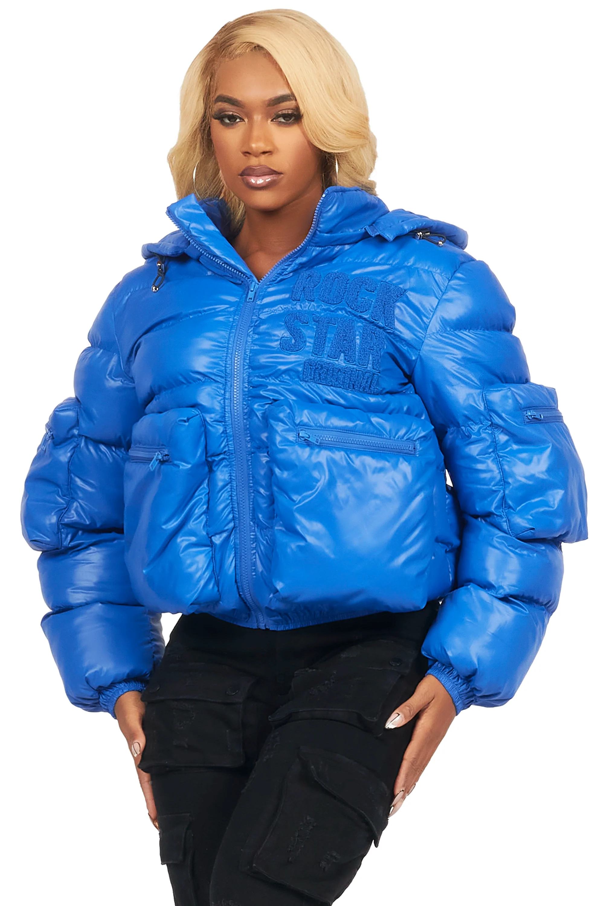 Keisha Royal Blue Cargo Puffer Jacket - Image 2