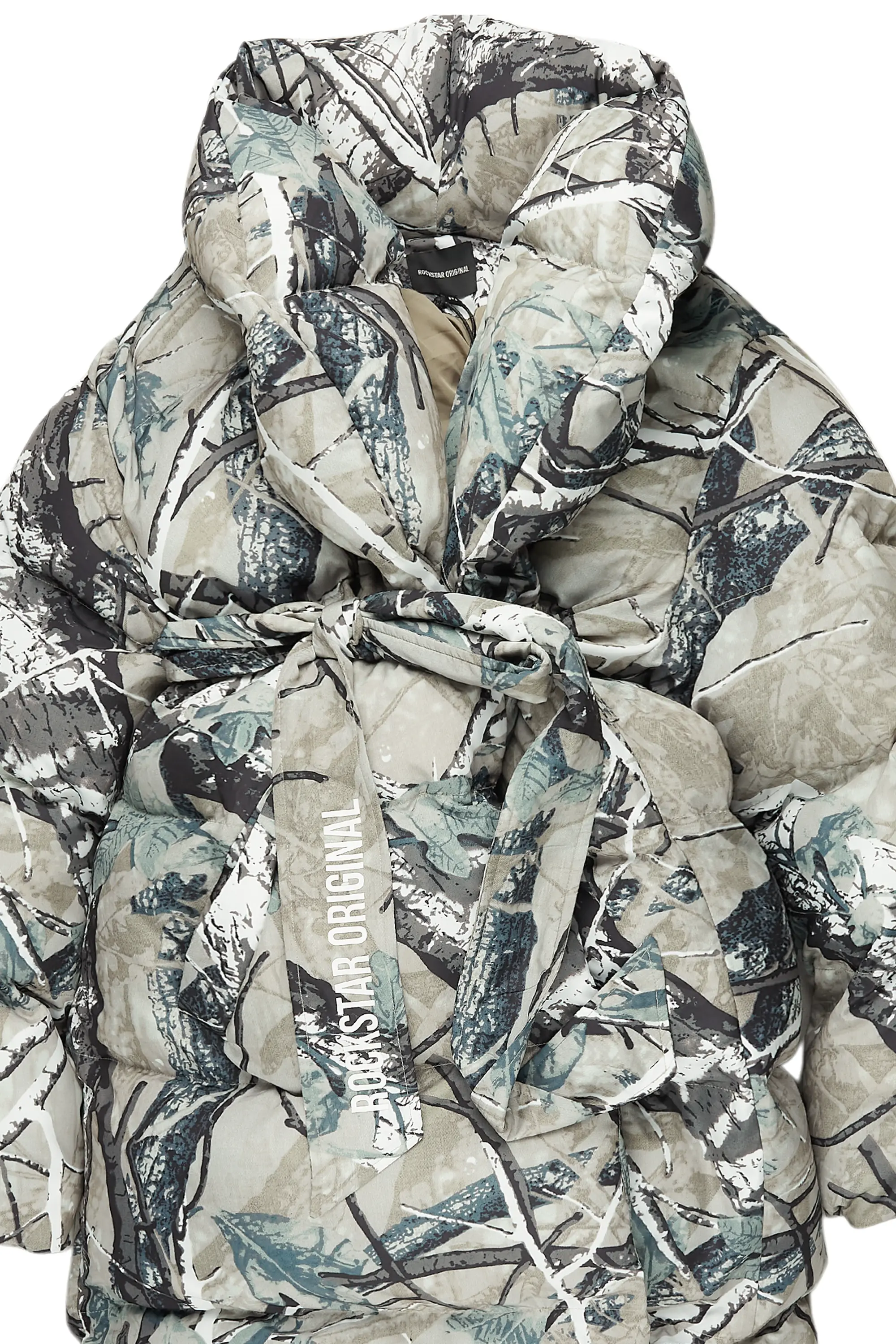 Sehrazat Tree Camo Long Wrap Puffer Jacket - Image 12