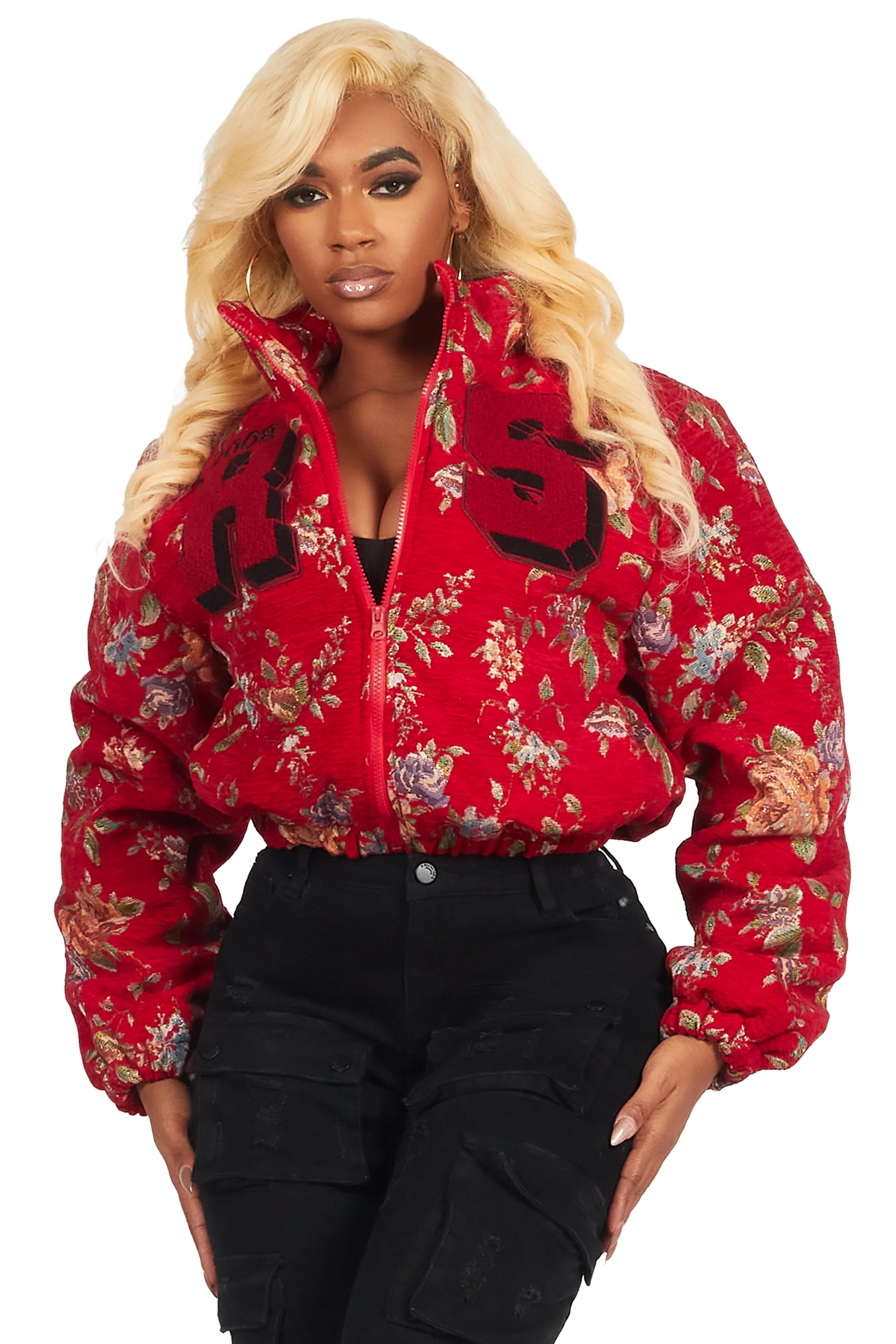 Marionna Red Tapestry Puffer Jacket - Image 3