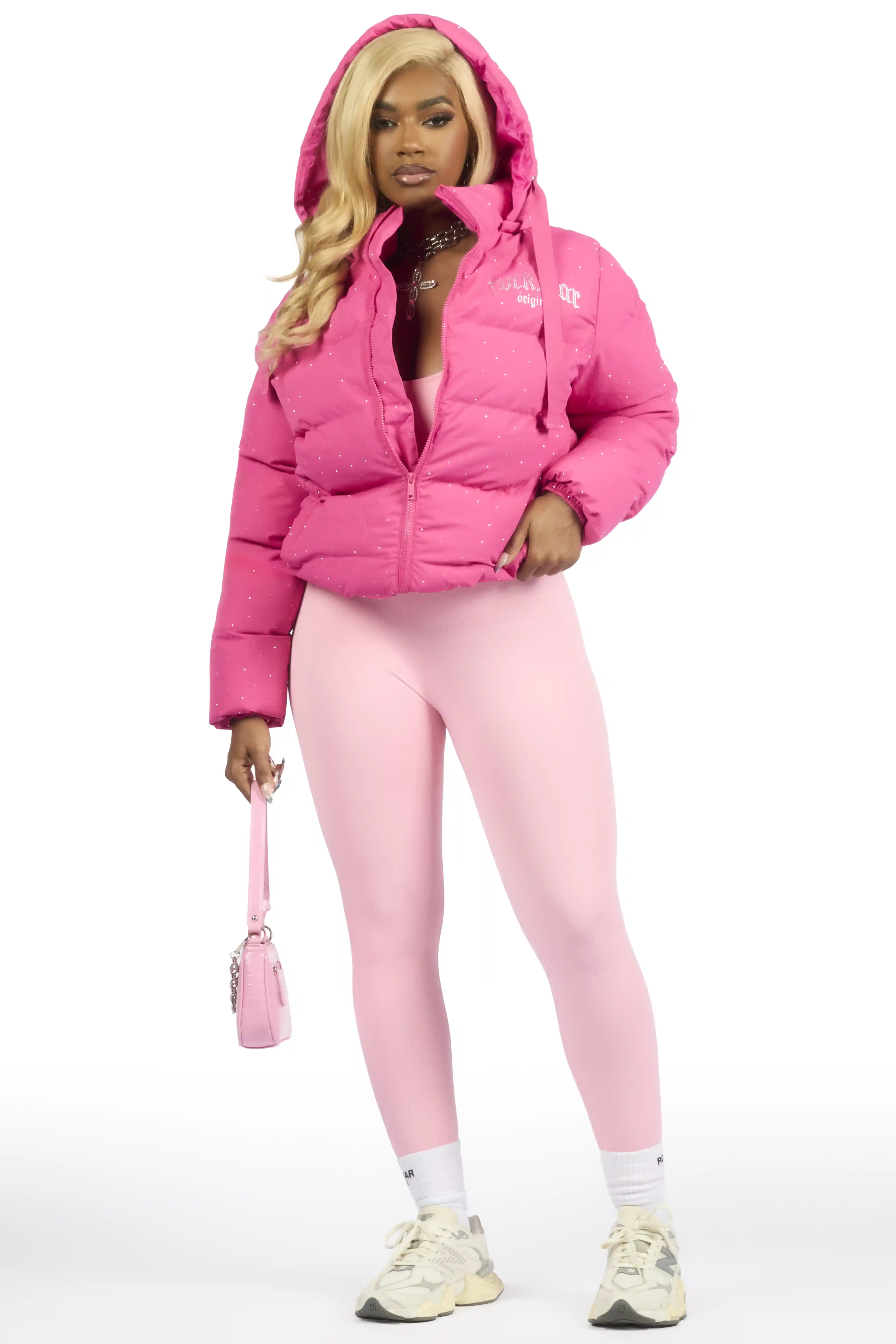 Onellia Hot Pink Rhinestone Puffer Jacket - Image 12