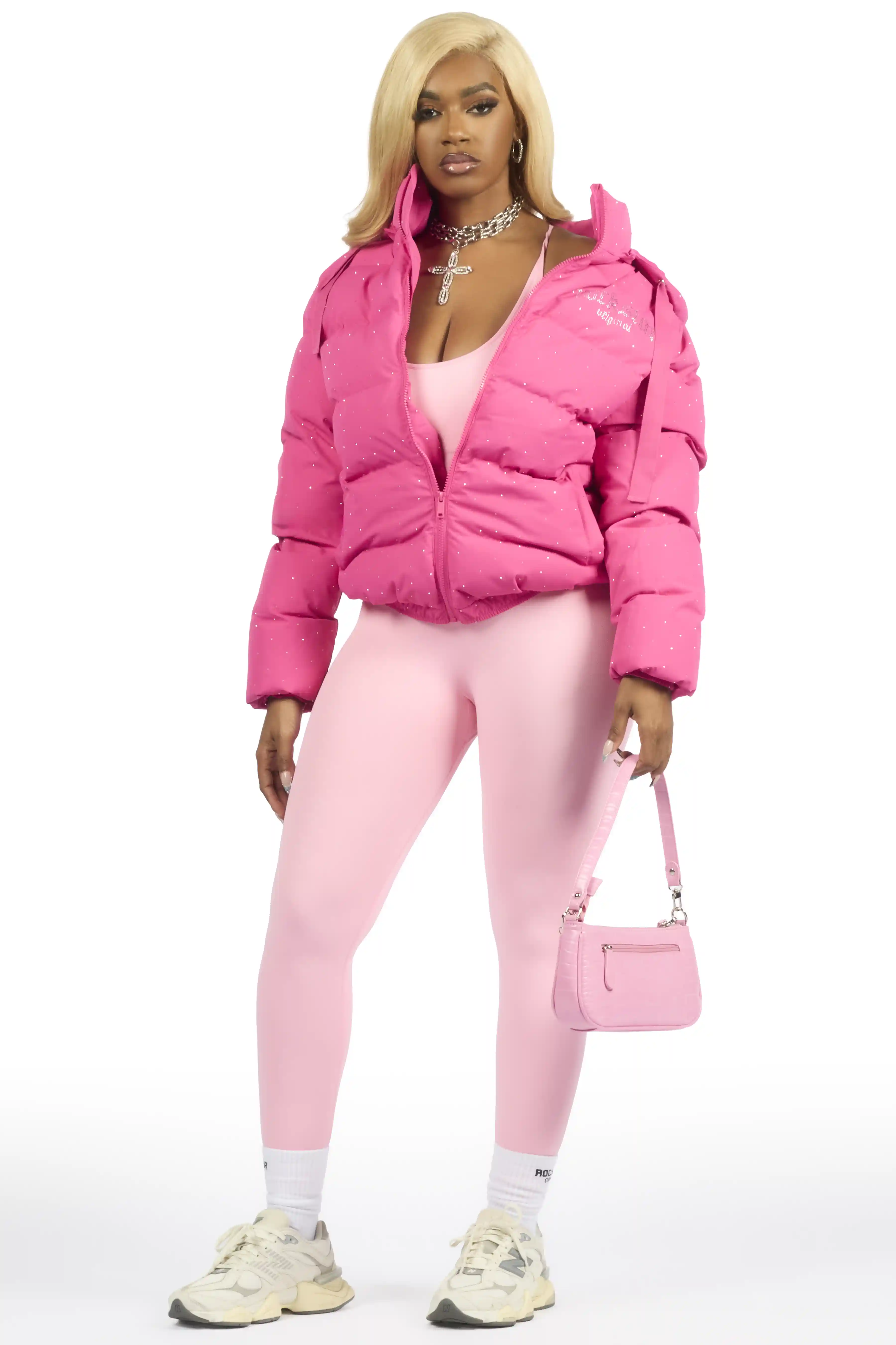 Onellia Hot Pink Rhinestone Puffer Jacket - Image 13