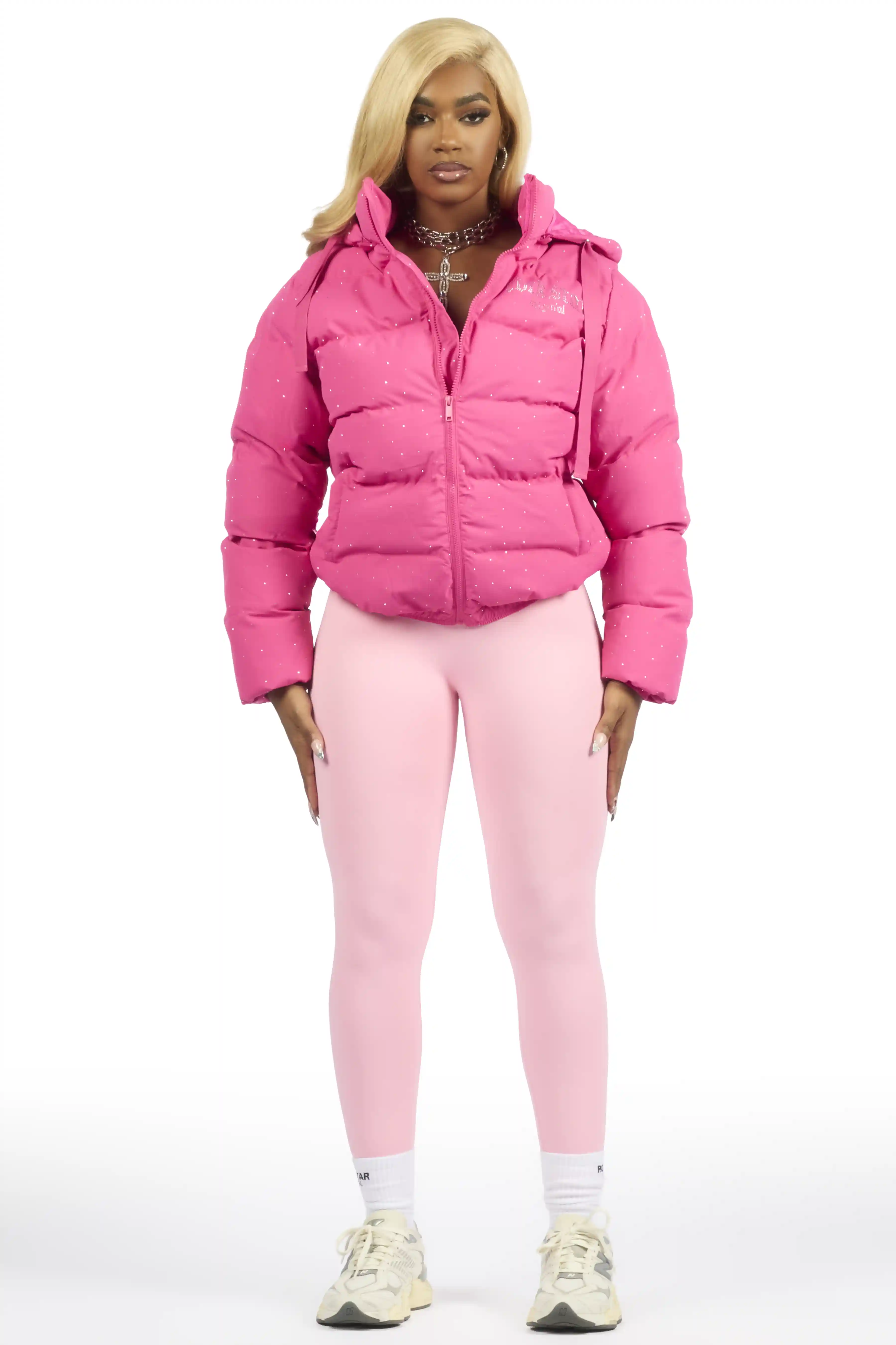 Onellia Hot Pink Rhinestone Puffer Jacket - Image 5