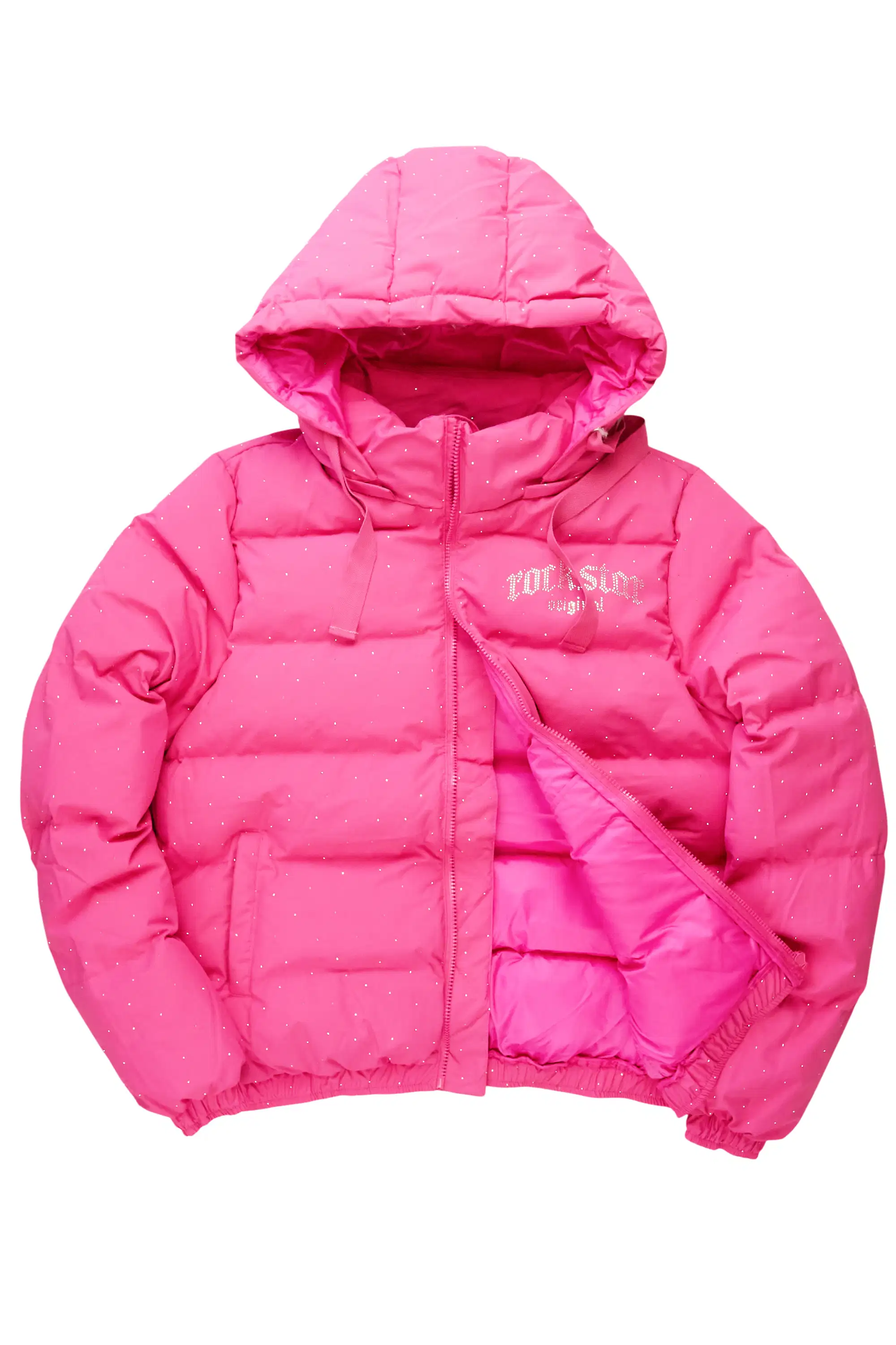Onellia Hot Pink Rhinestone Puffer Jacket - Image 6