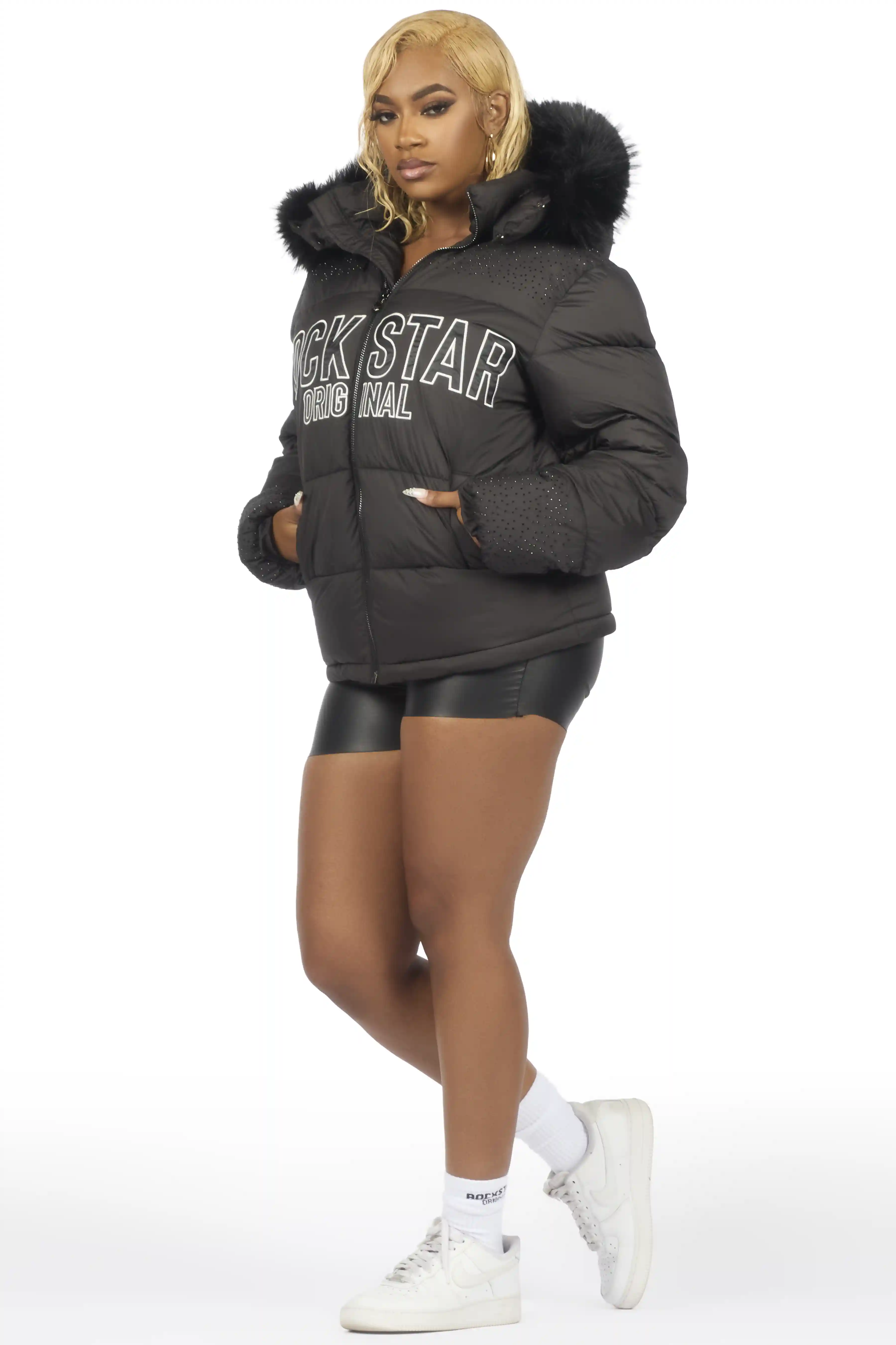 Natia Black Oversized Rhinestone Puffer Jacket - Image 8