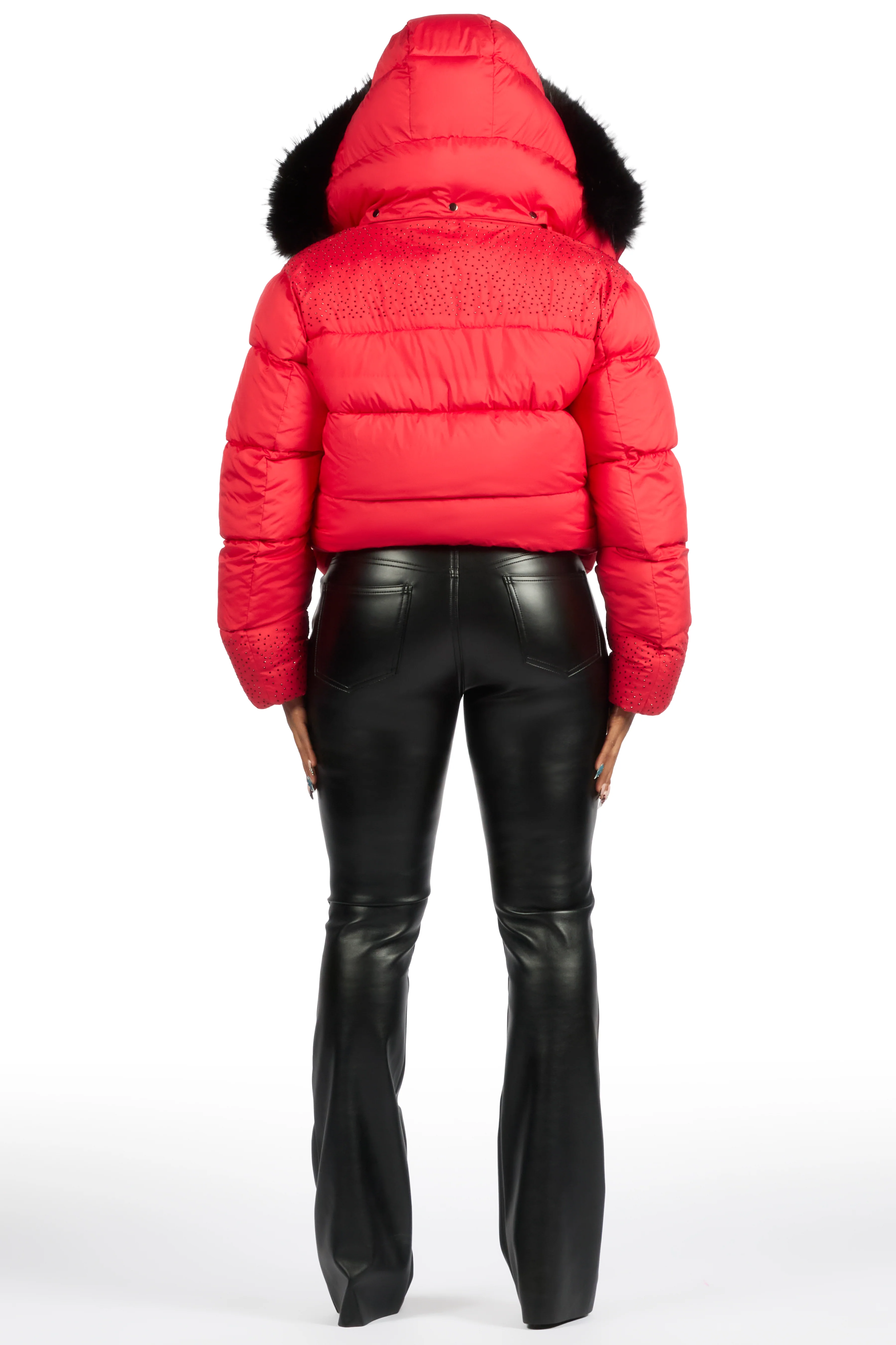 Natia Red Oversized Rhinestone Puffer Jacket - Image 11