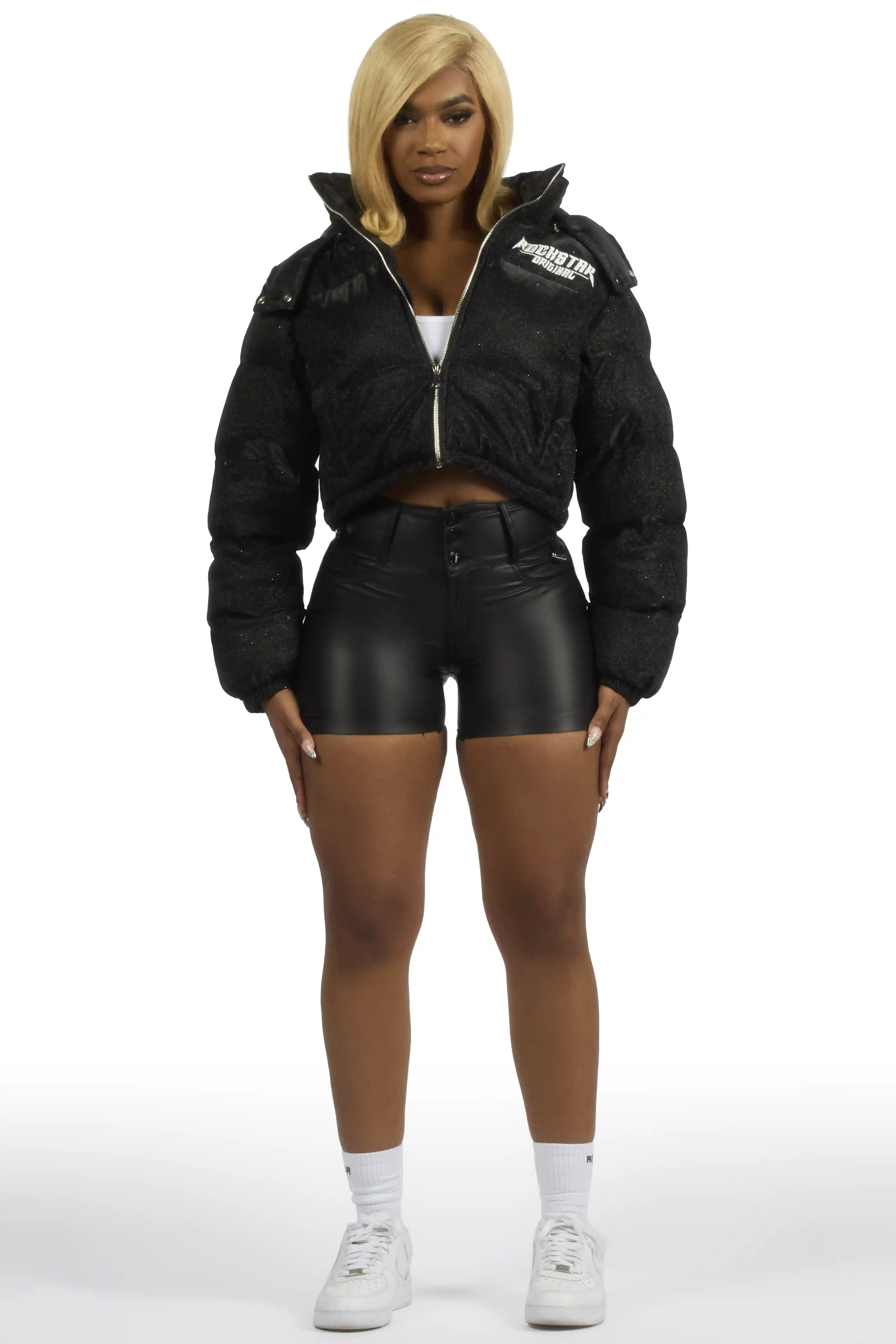Meranda Black Glitter Puffer Jacket - Image 2
