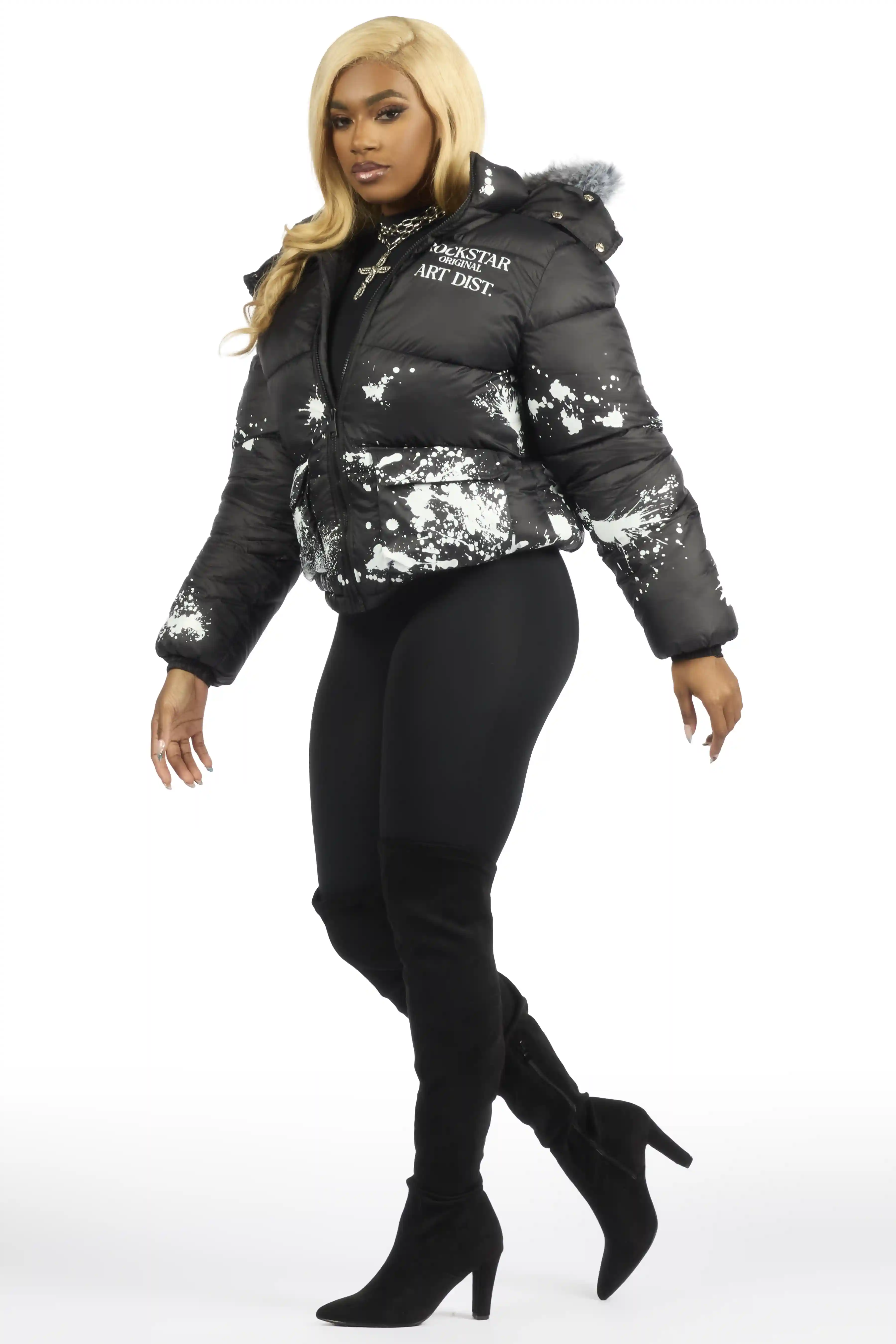 Filipa Black Painted Puffer Jacket - Image 6