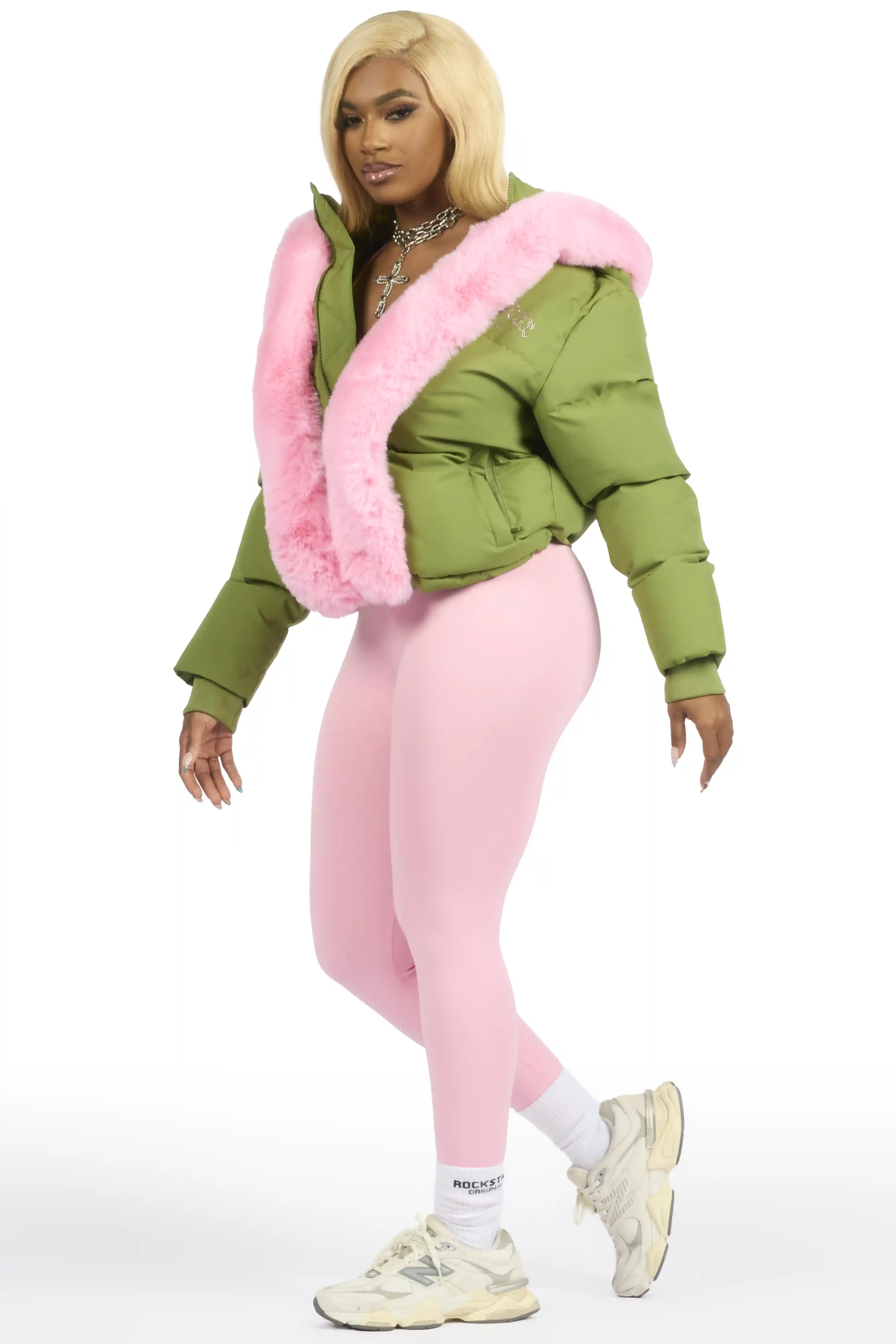Dontaisha Olive Puffer Jacket With Fur Trim - Image 10