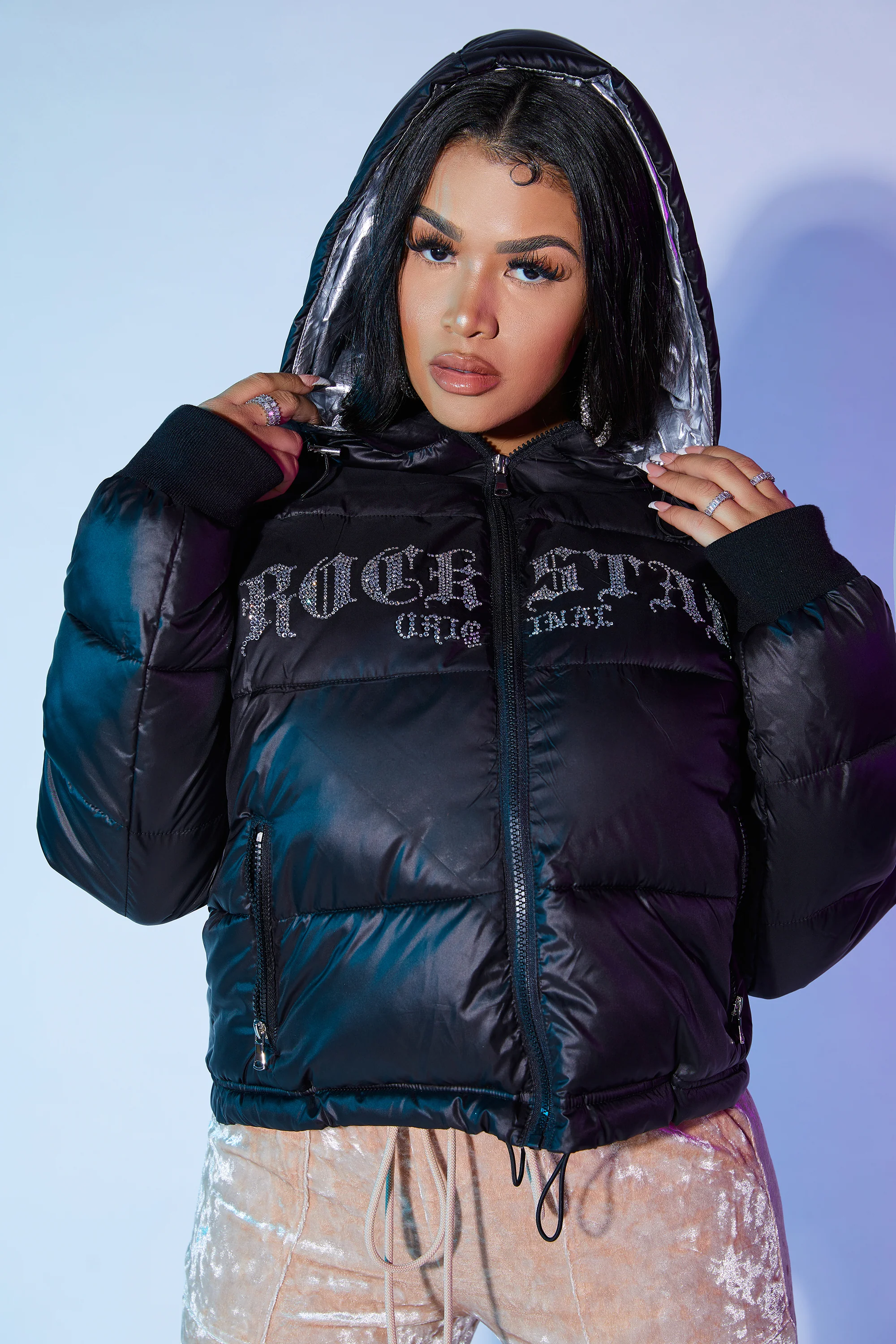 Rose Black Puffer Jacket - Image 10