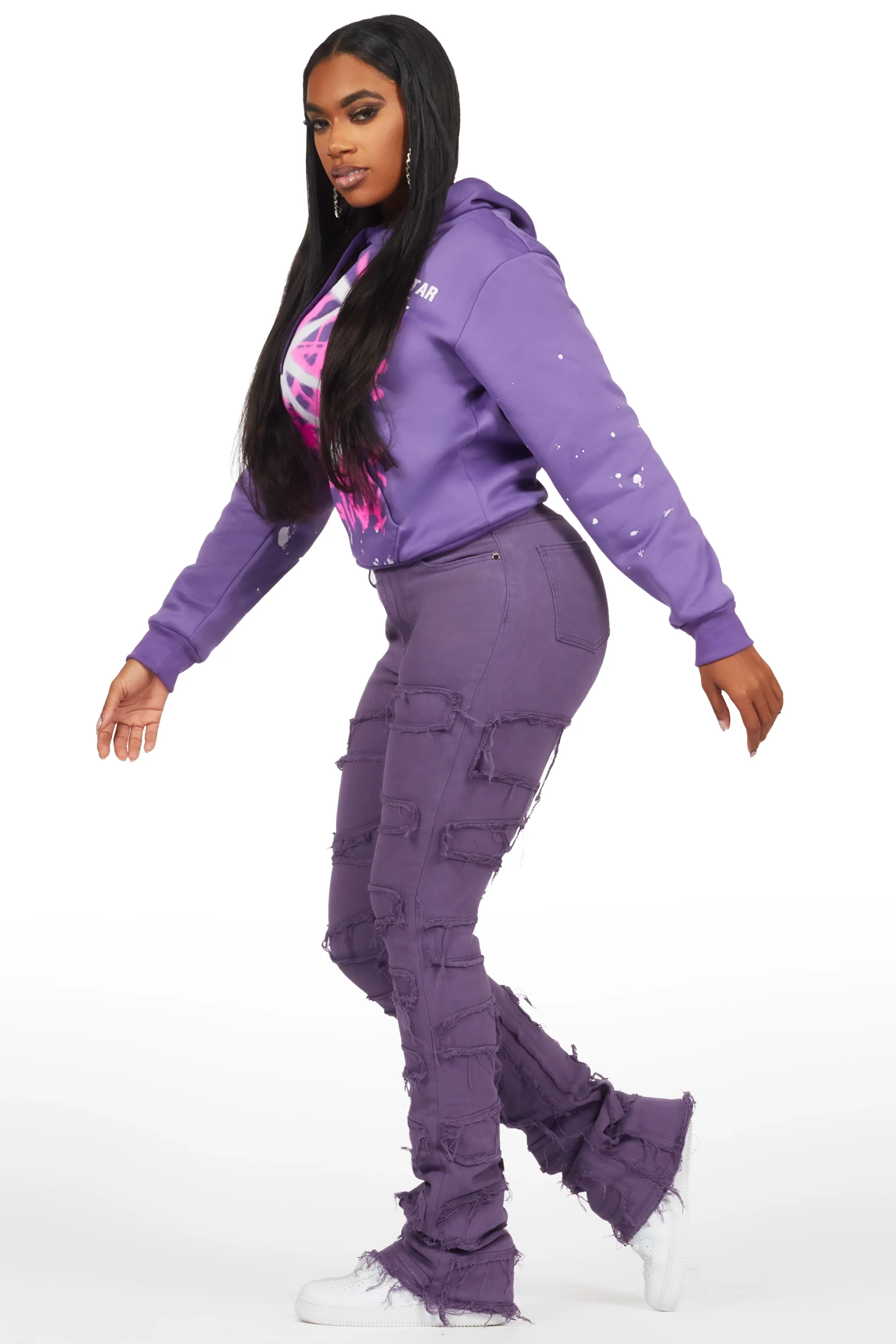Rachael Purple Hoodie/Stacked Flare Jean Set - Image 7