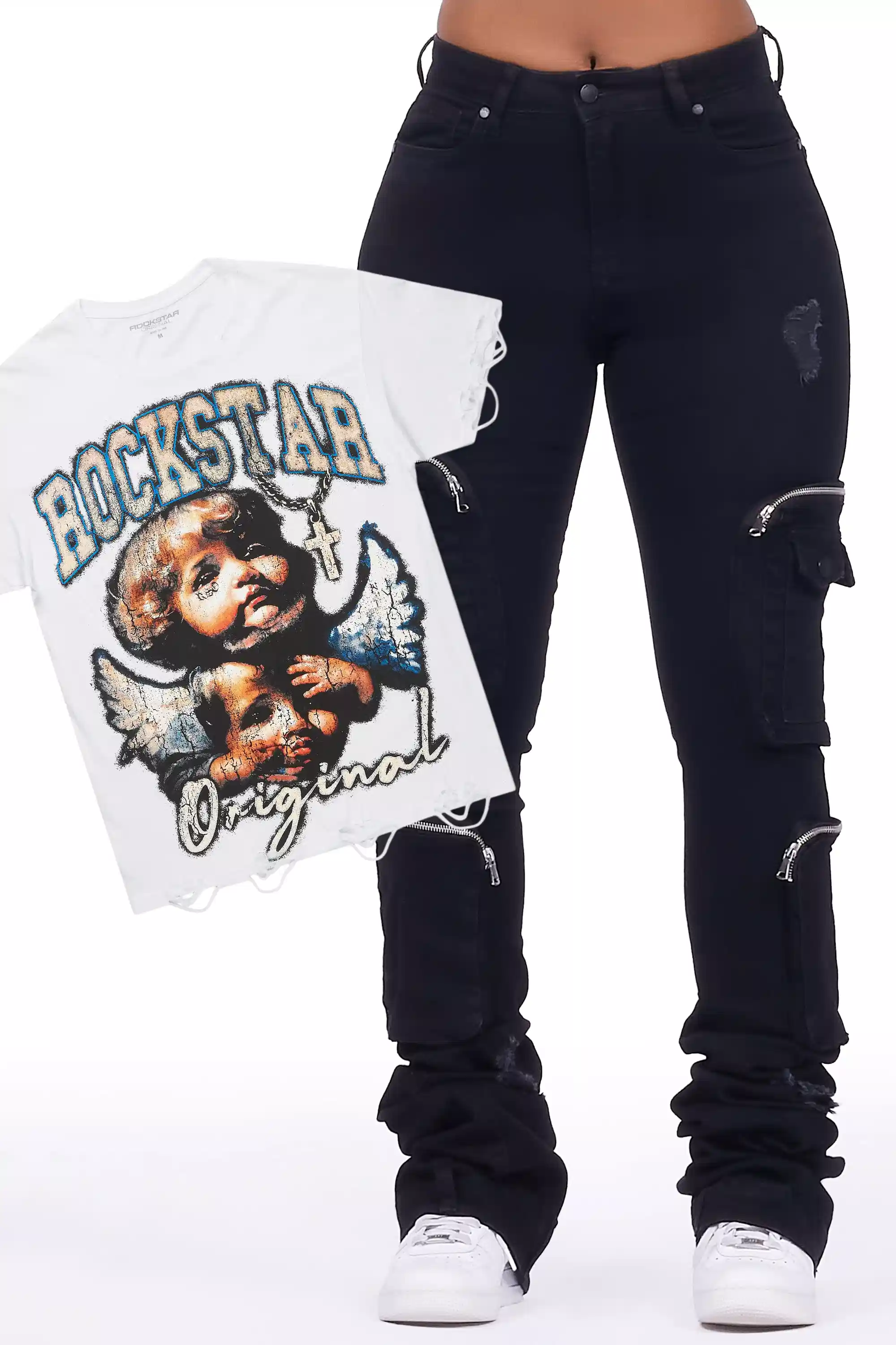 Jovala White Tee & Alisson Black Jean Set