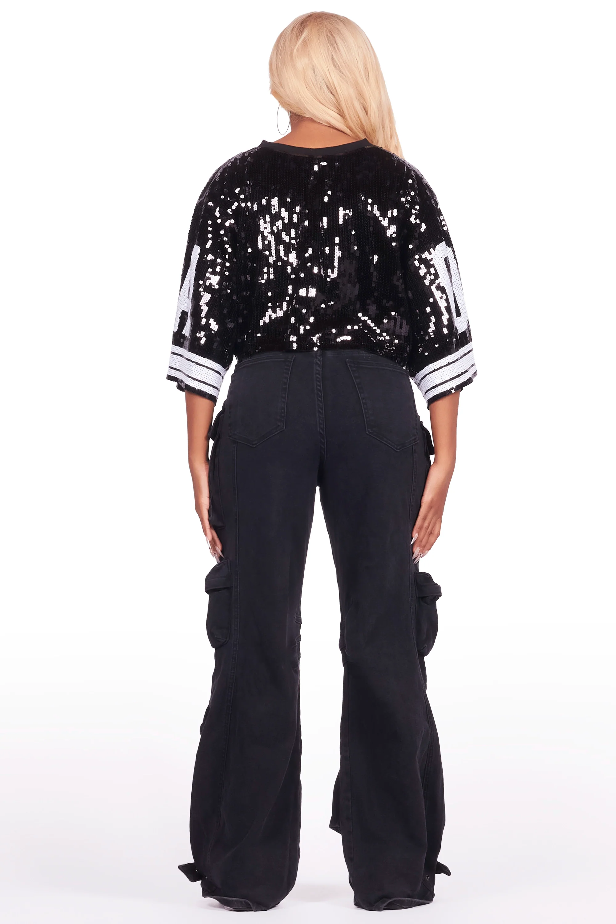 Alisha Black Sequin Crop Jersey - Image 10