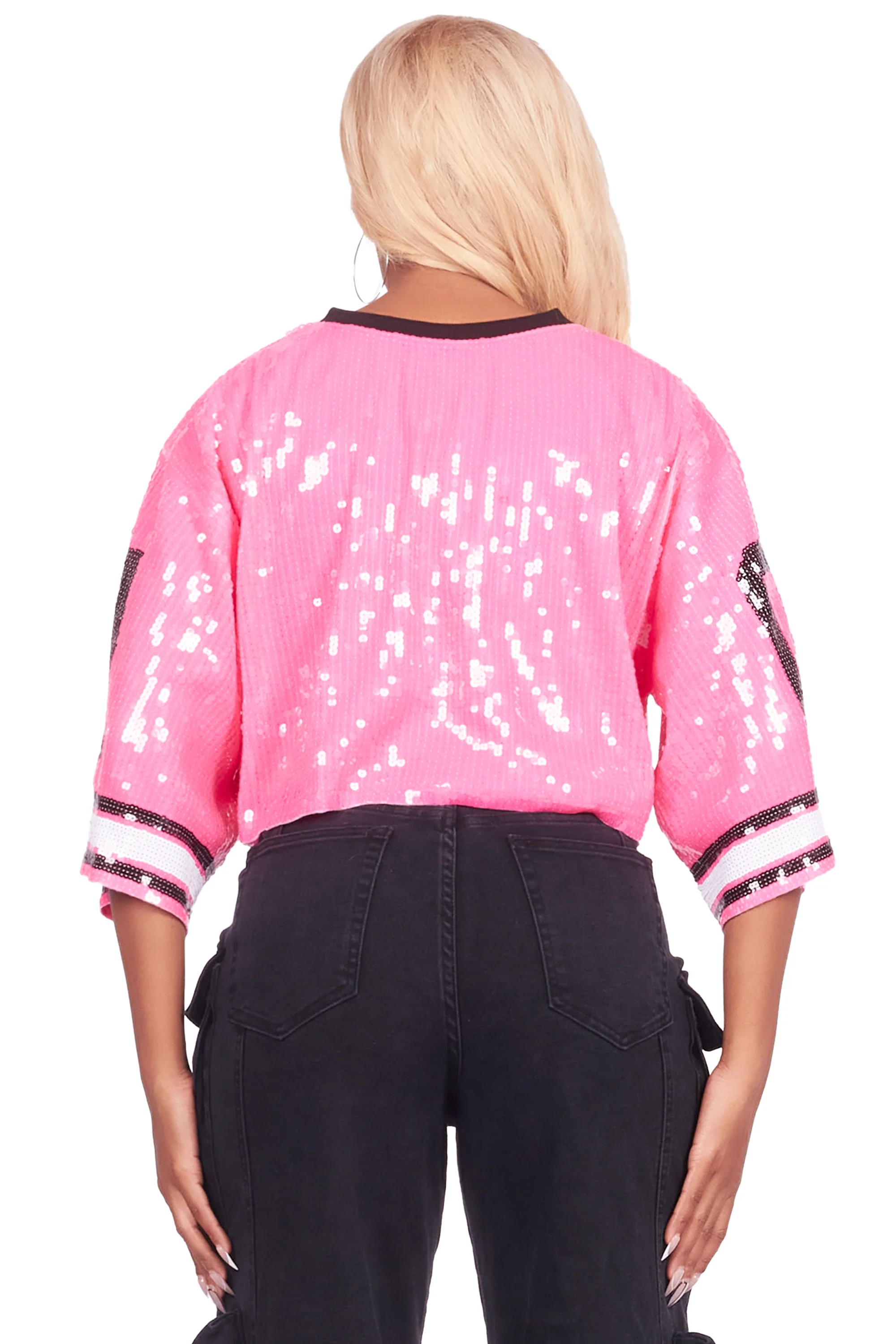 Alisha Hot Pink Sequin Crop Jersey - Image 8