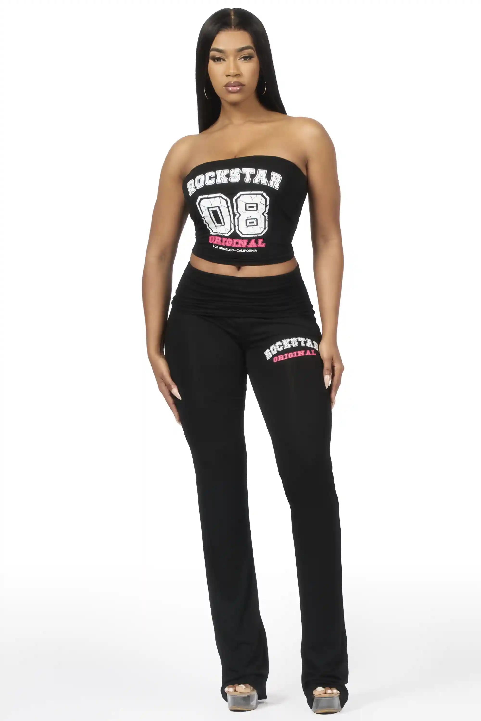 Lareshe Black Tube Foldover Pant Set