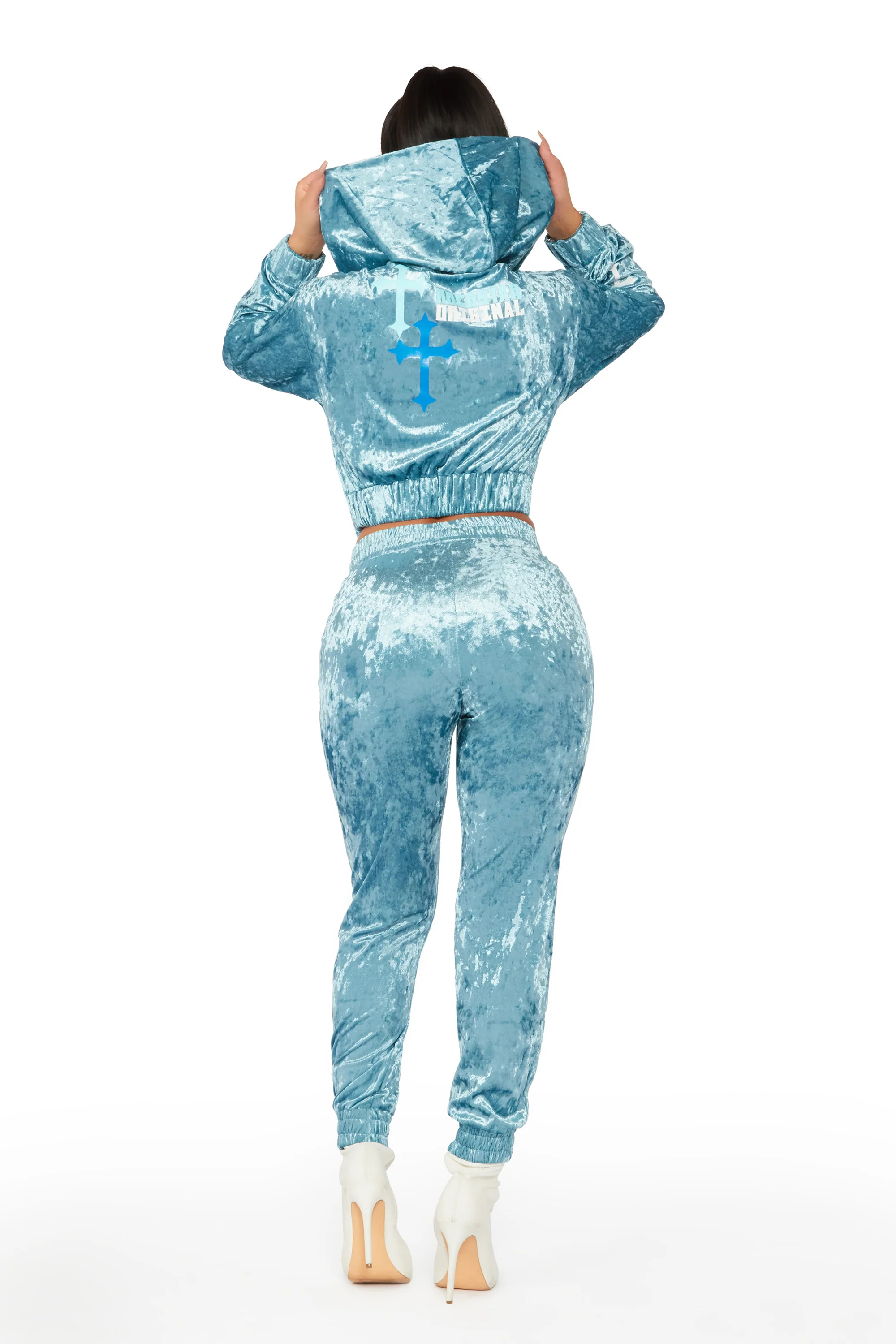 Double Dutch Teal 3 Piece Velour Trackset - Image 5
