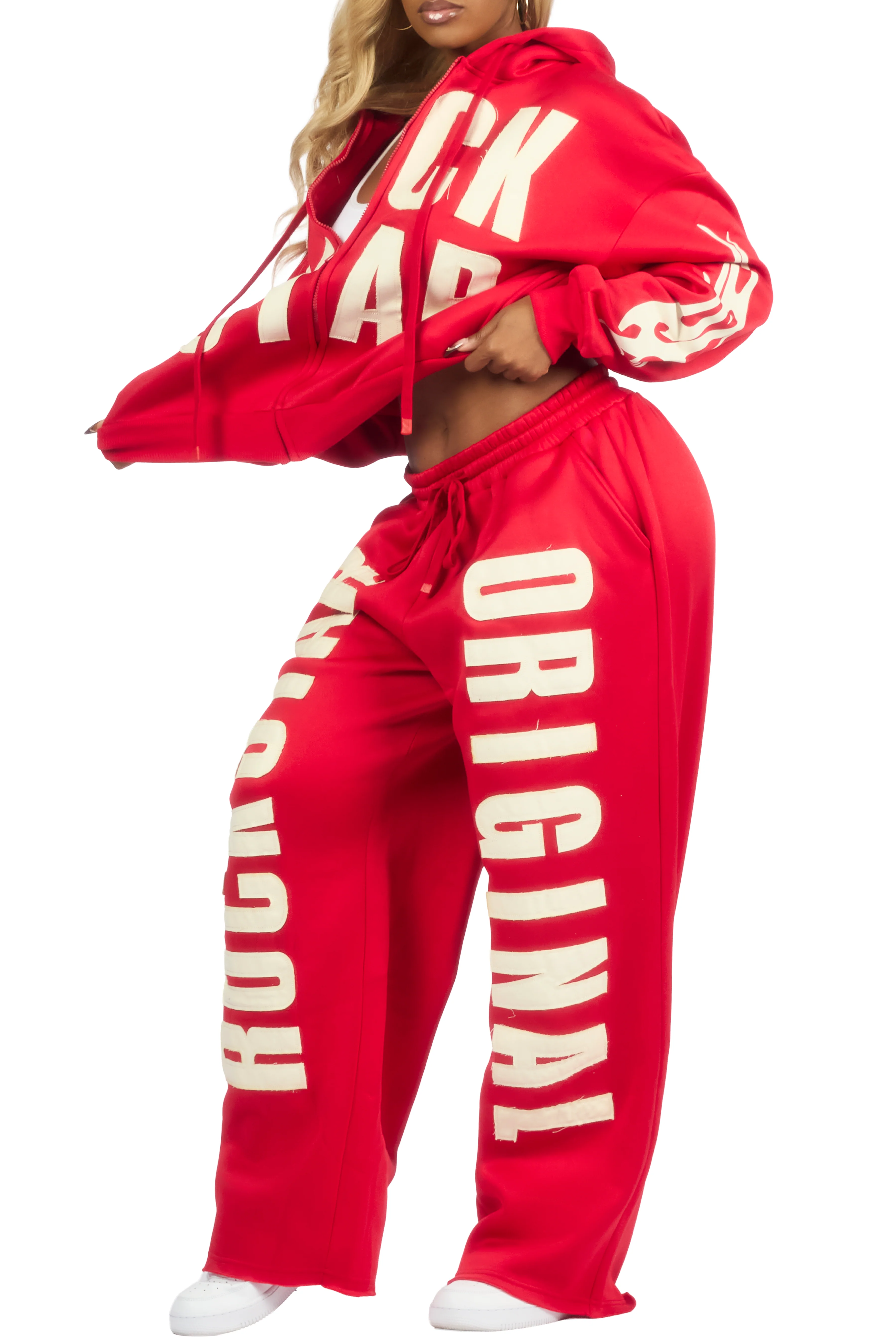 Ashira Red Baggy Fit Zip Up Track Set - Image 6