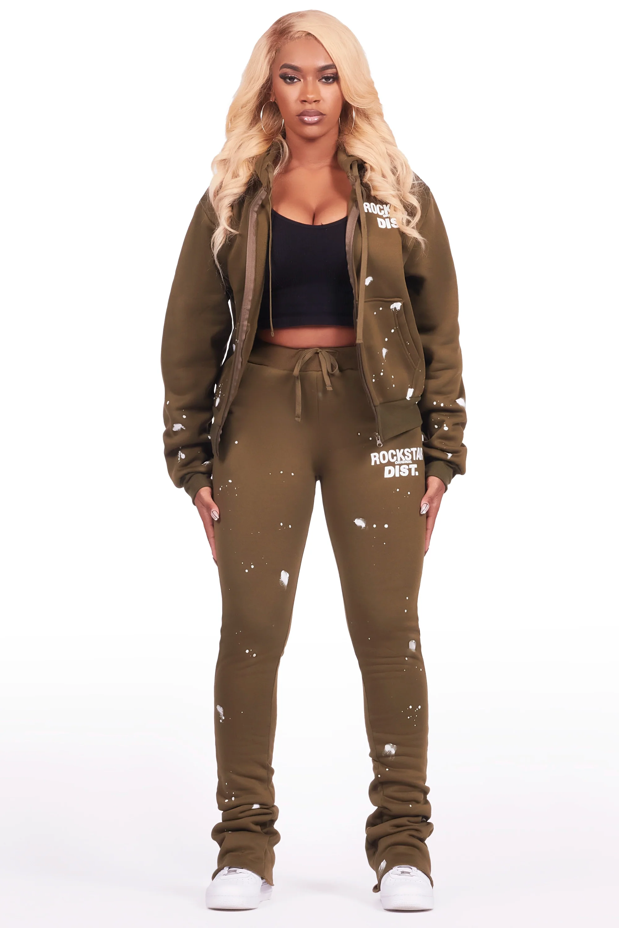 Halloway Olive Zip Up Super Stacked Trackset - Image 2