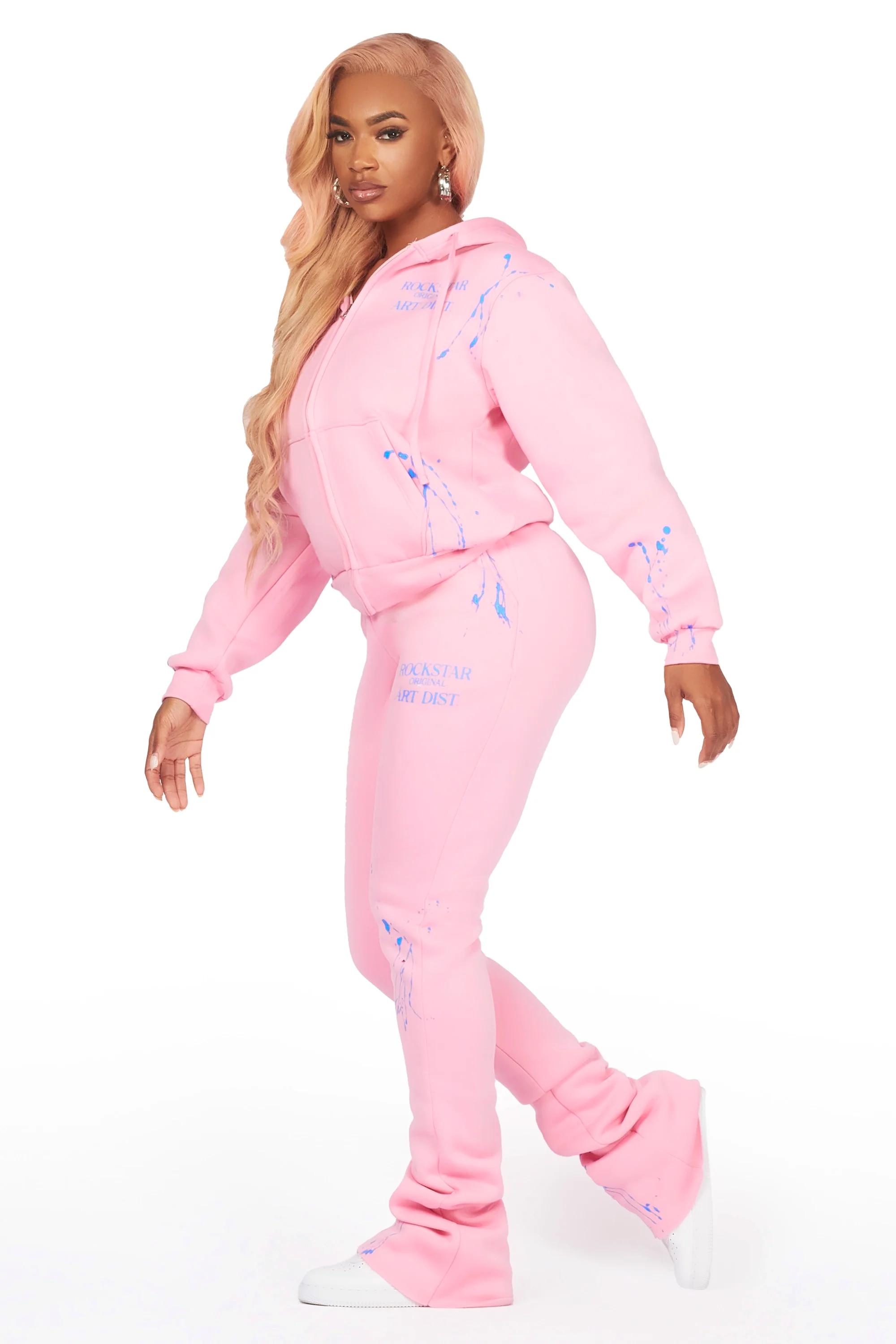 Destinee Baby Pink Zip Up Super Stacked Trackset - Image 3