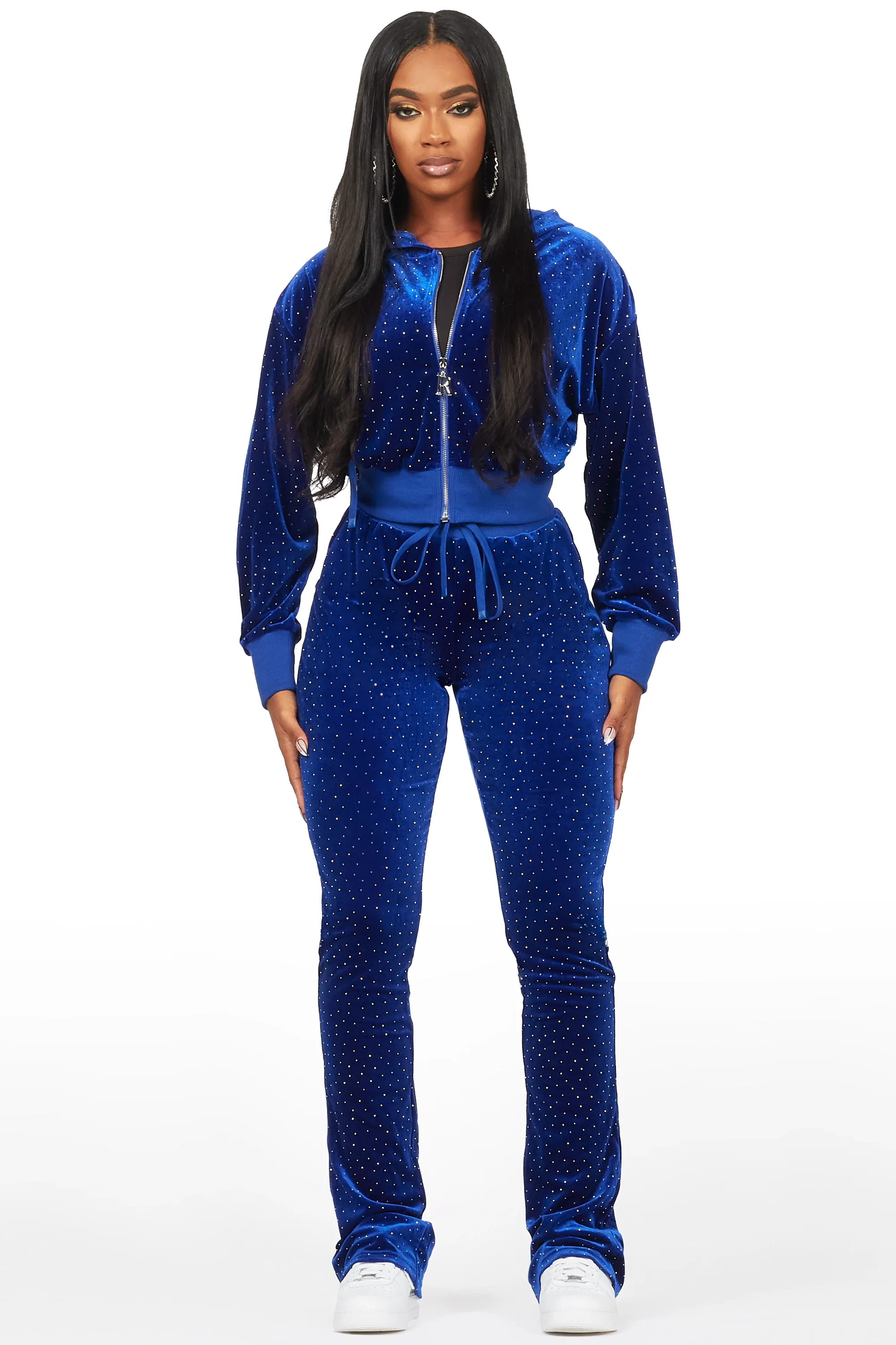 Khalilah Royal Blue Rhinestone Velour Stacked Trackset - Image 3