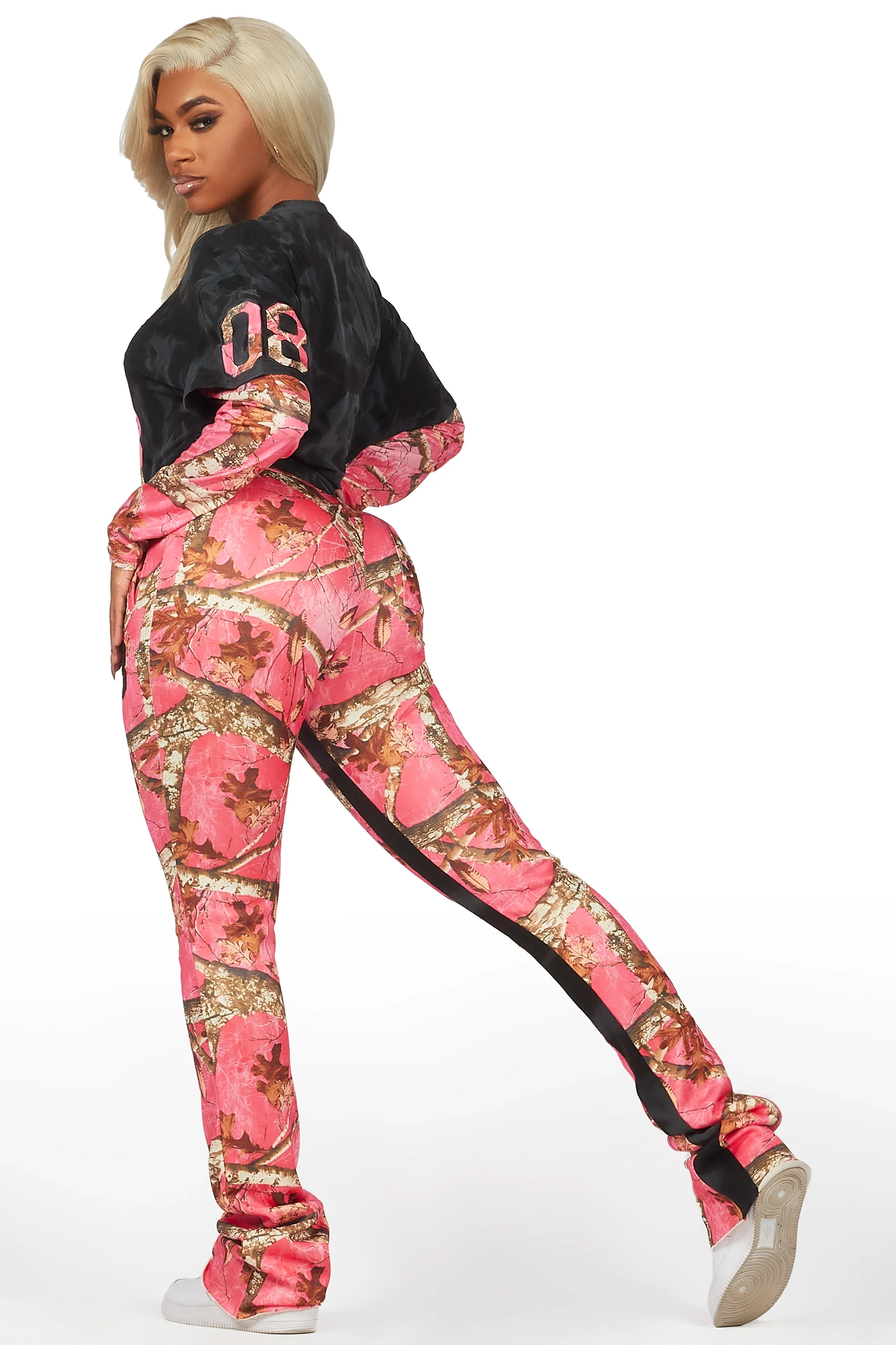 Chriseana Black/Pink Tree Camo Double Layer T-Shirt Trackset - Image 4