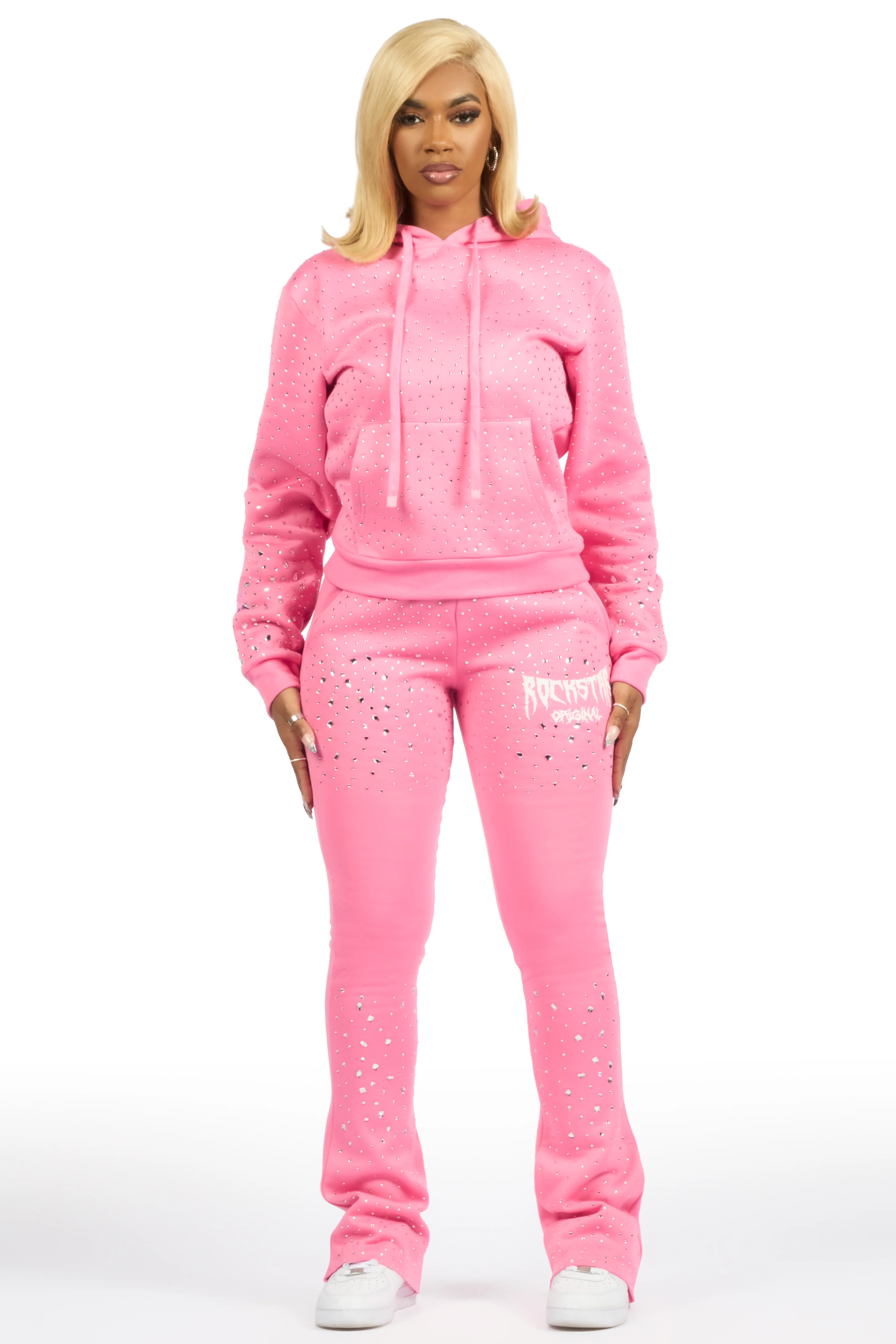 Porsha Pink Rhinestone Stacked Track Set - Image 2