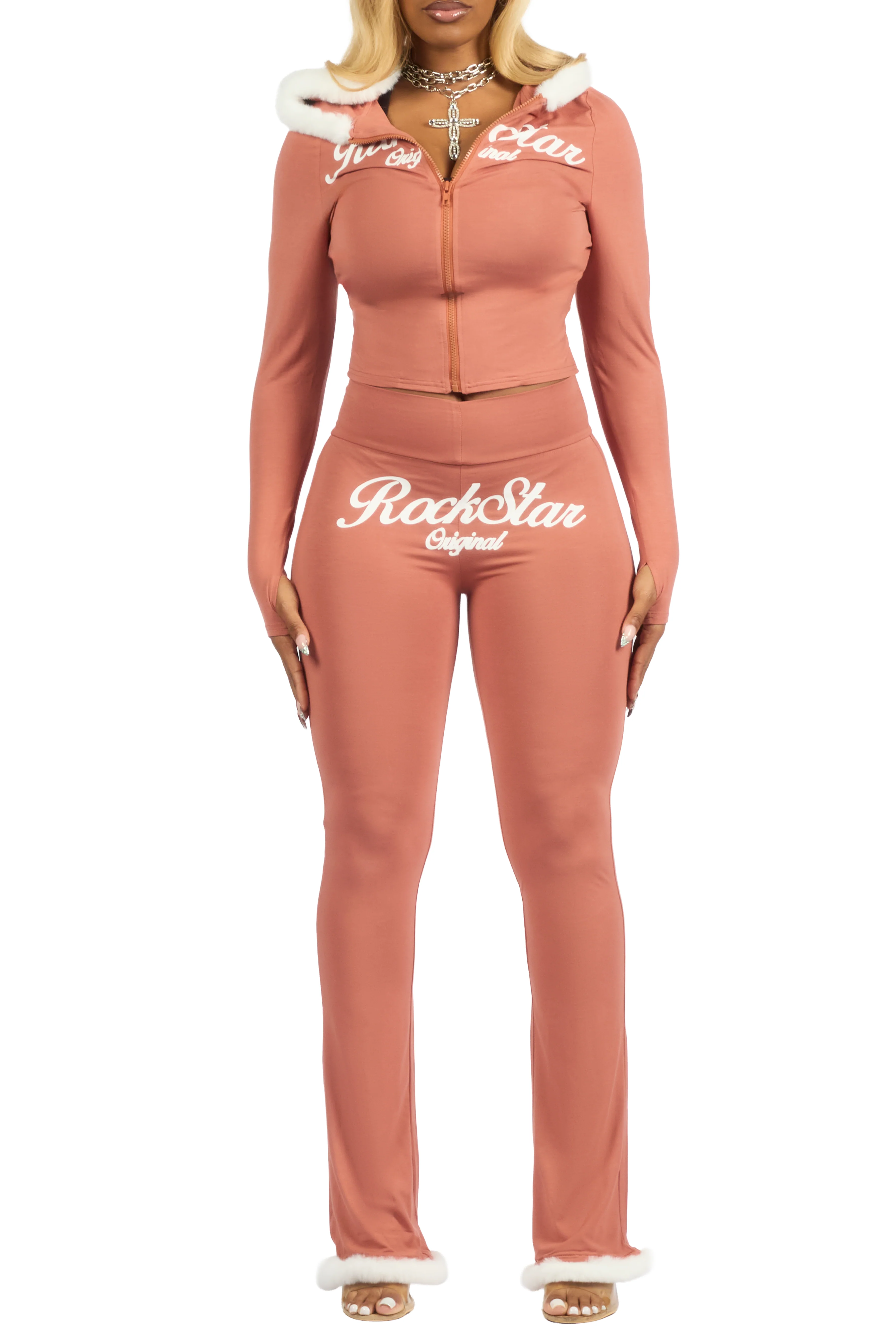Metrie Mocha Lounge Track Set With Fur Trim - Image 9