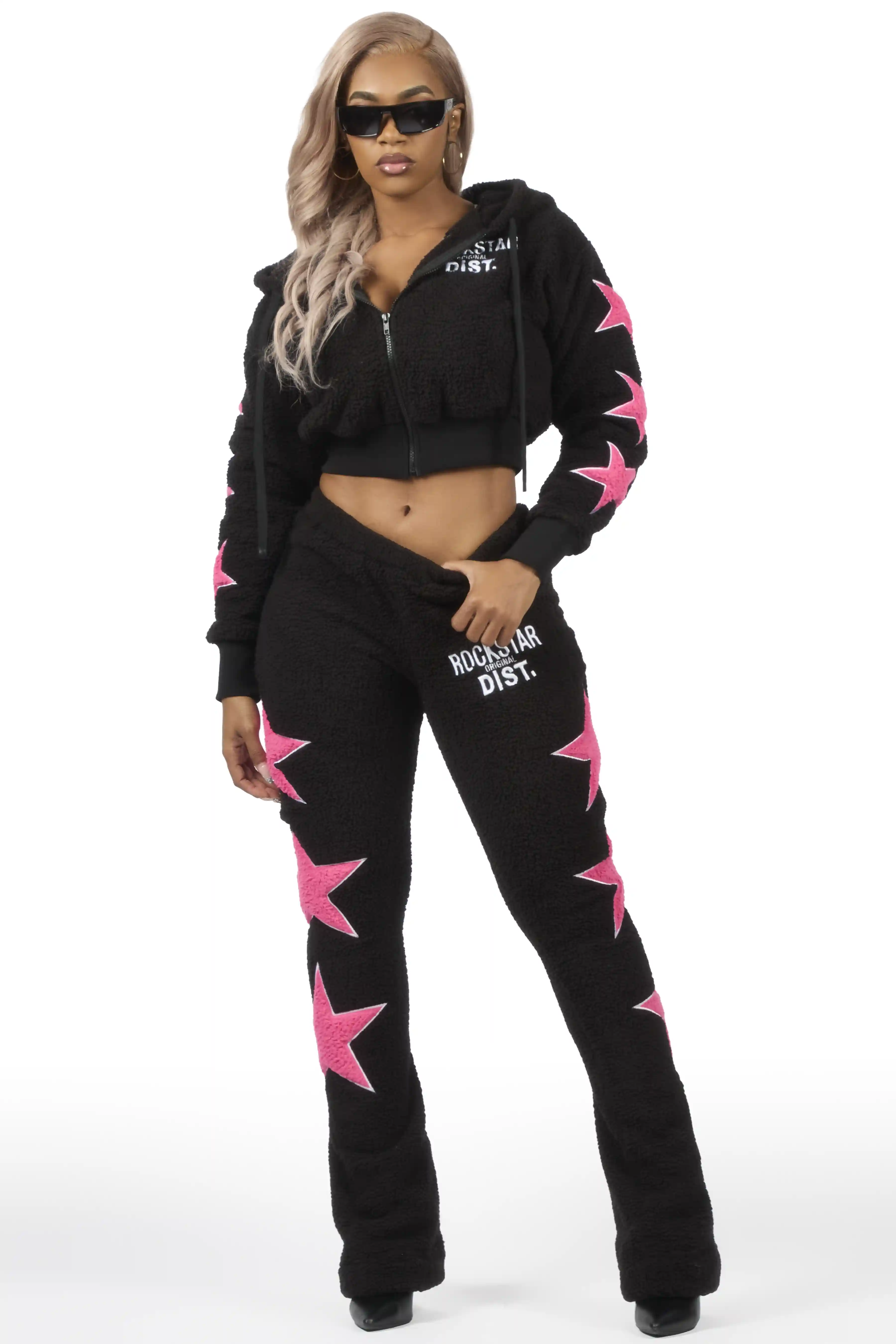 Dainisha Black Sherpa Zip Up Stacked Track Set - Image 4