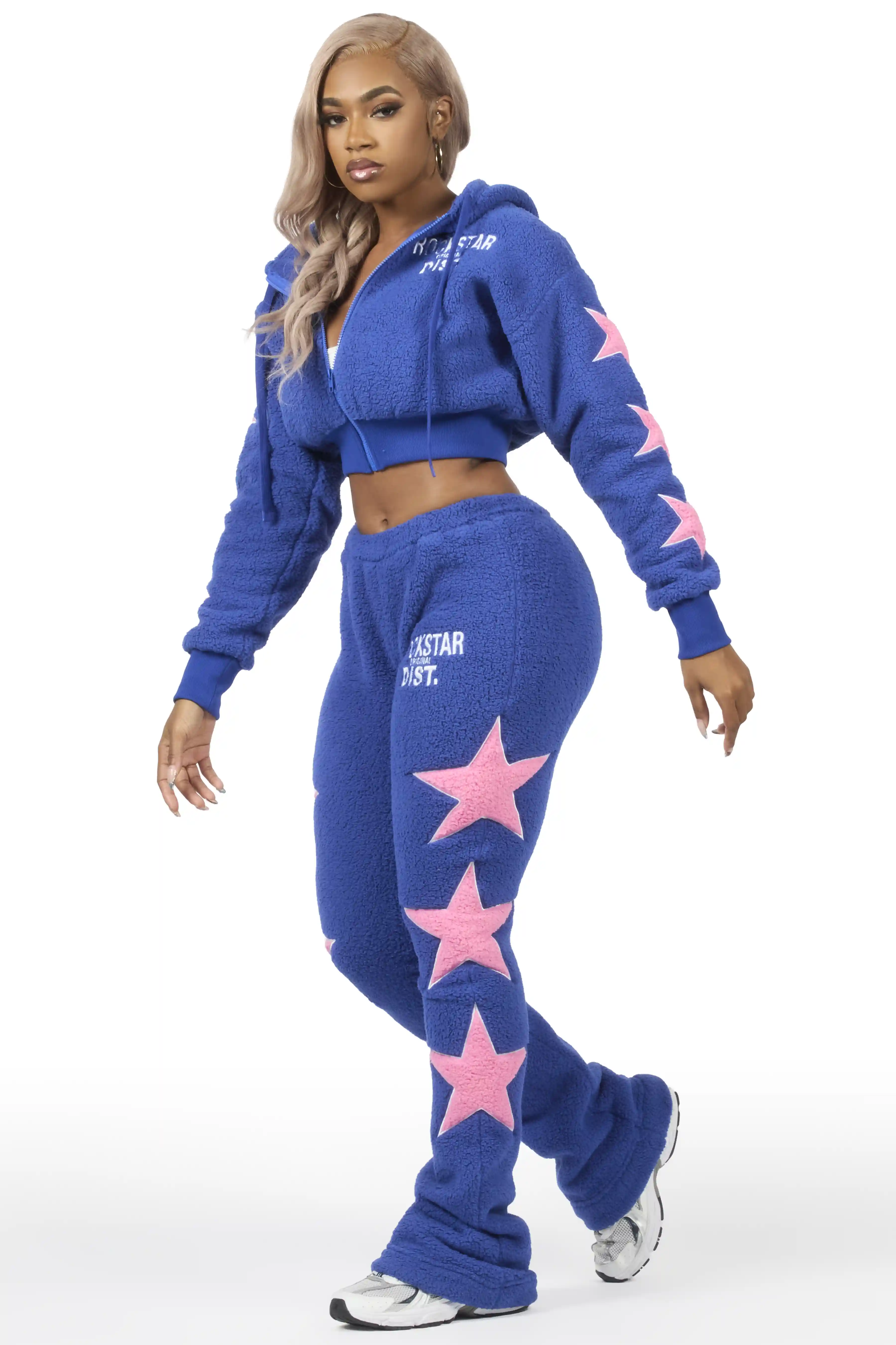 Dainisha Navy Sherpa Zip Up Stacked Track Set - Image 6