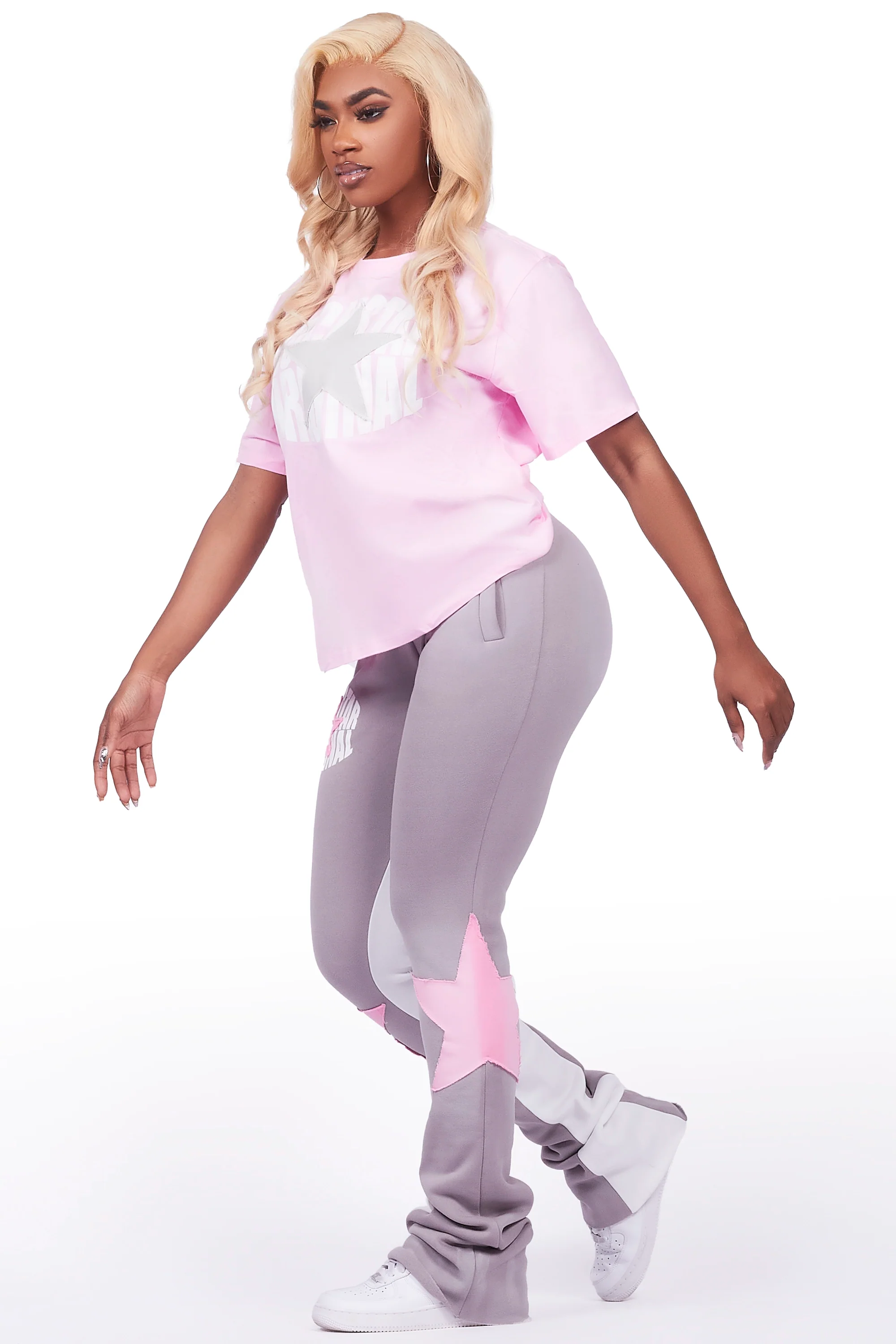 Kaliyah Pink/Grey T-Shirt Trackset - Image 4