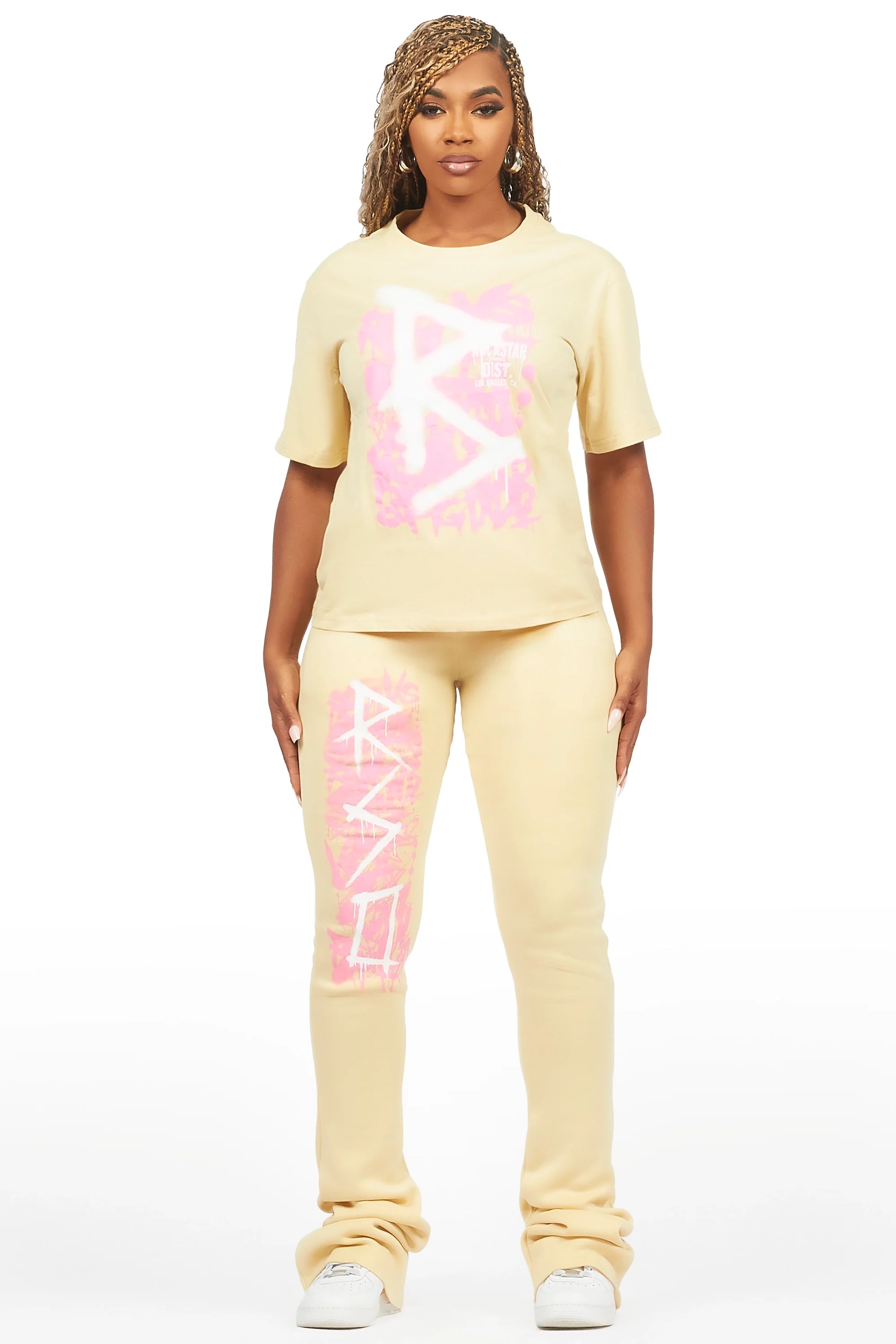 Nahomy Beige T-Shirt Trackset - Image 2