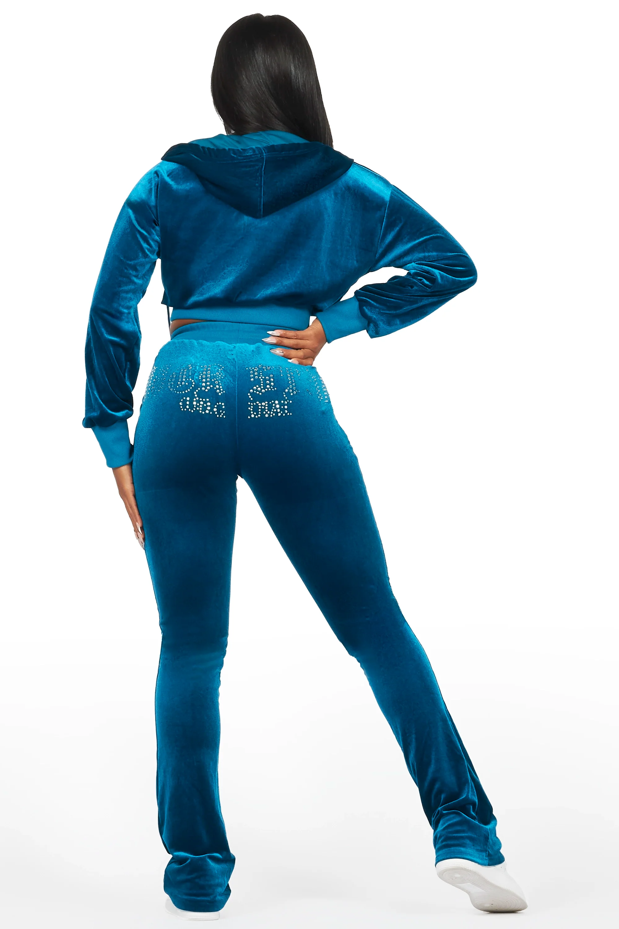 Atalaya Blue Stacked Rhinestone Velour Trackset - Image 6