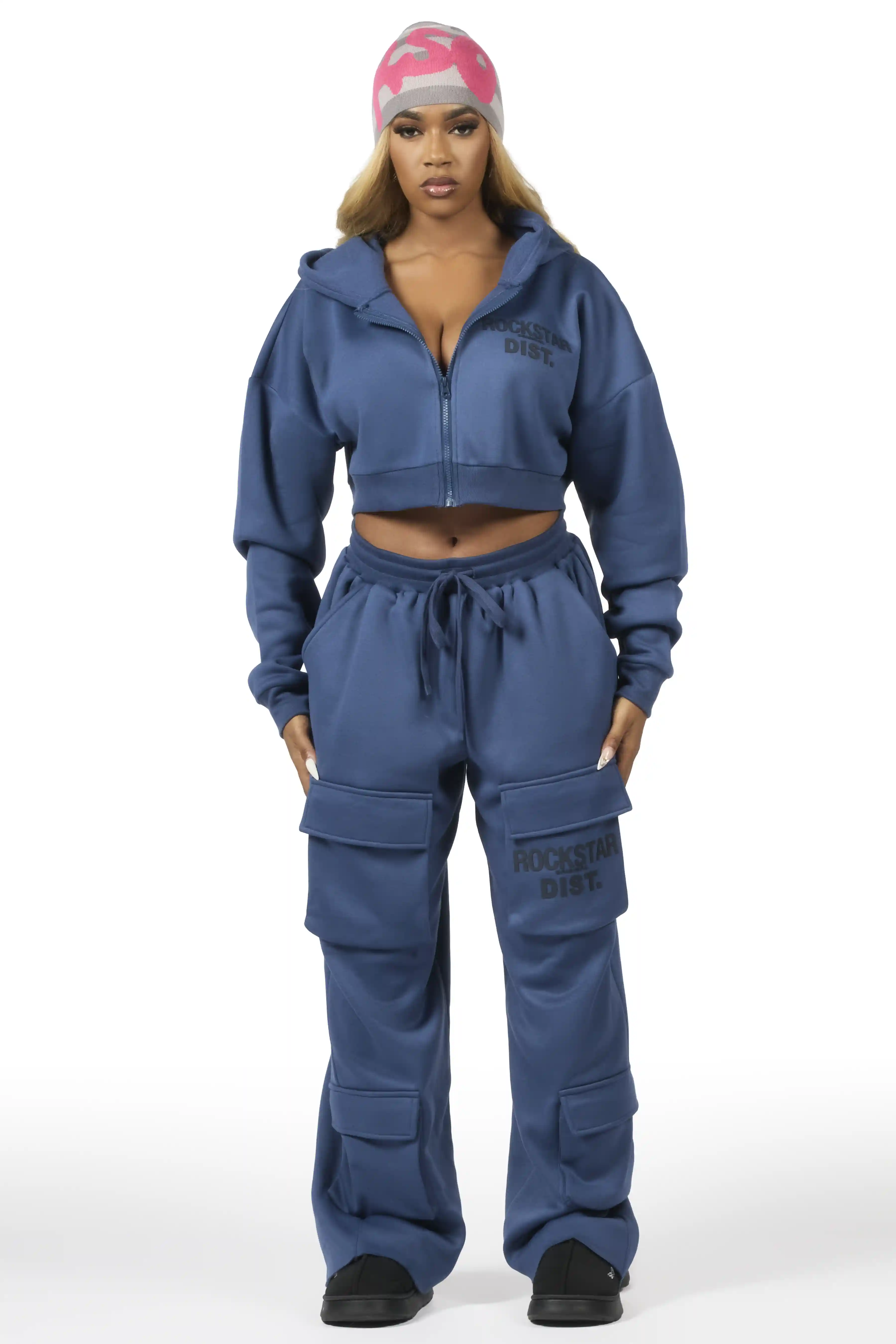 Mauricia Navy Crop Baggy Track Set - Image 2