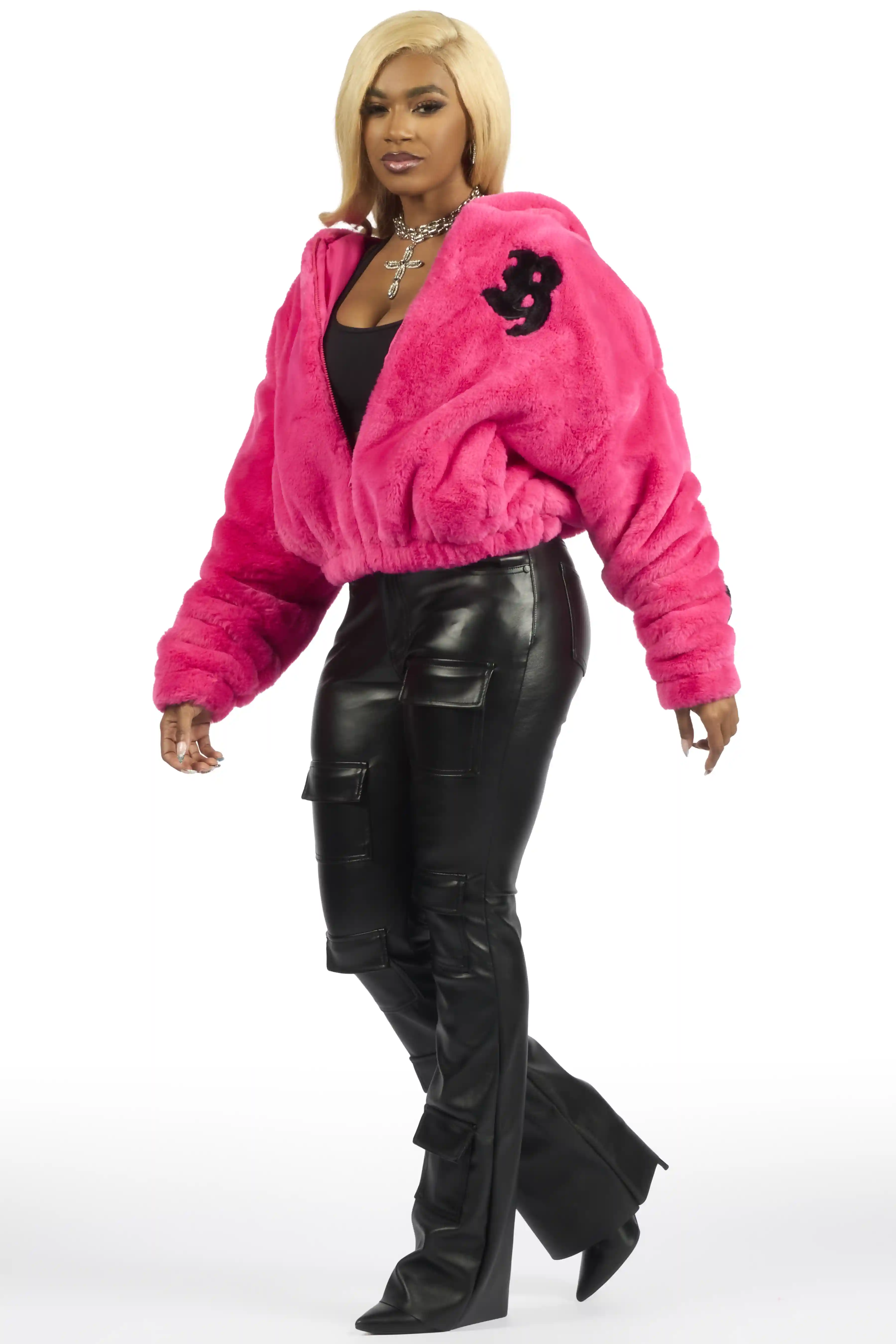 Inany Hot Pink Fur Jacket - Image 4