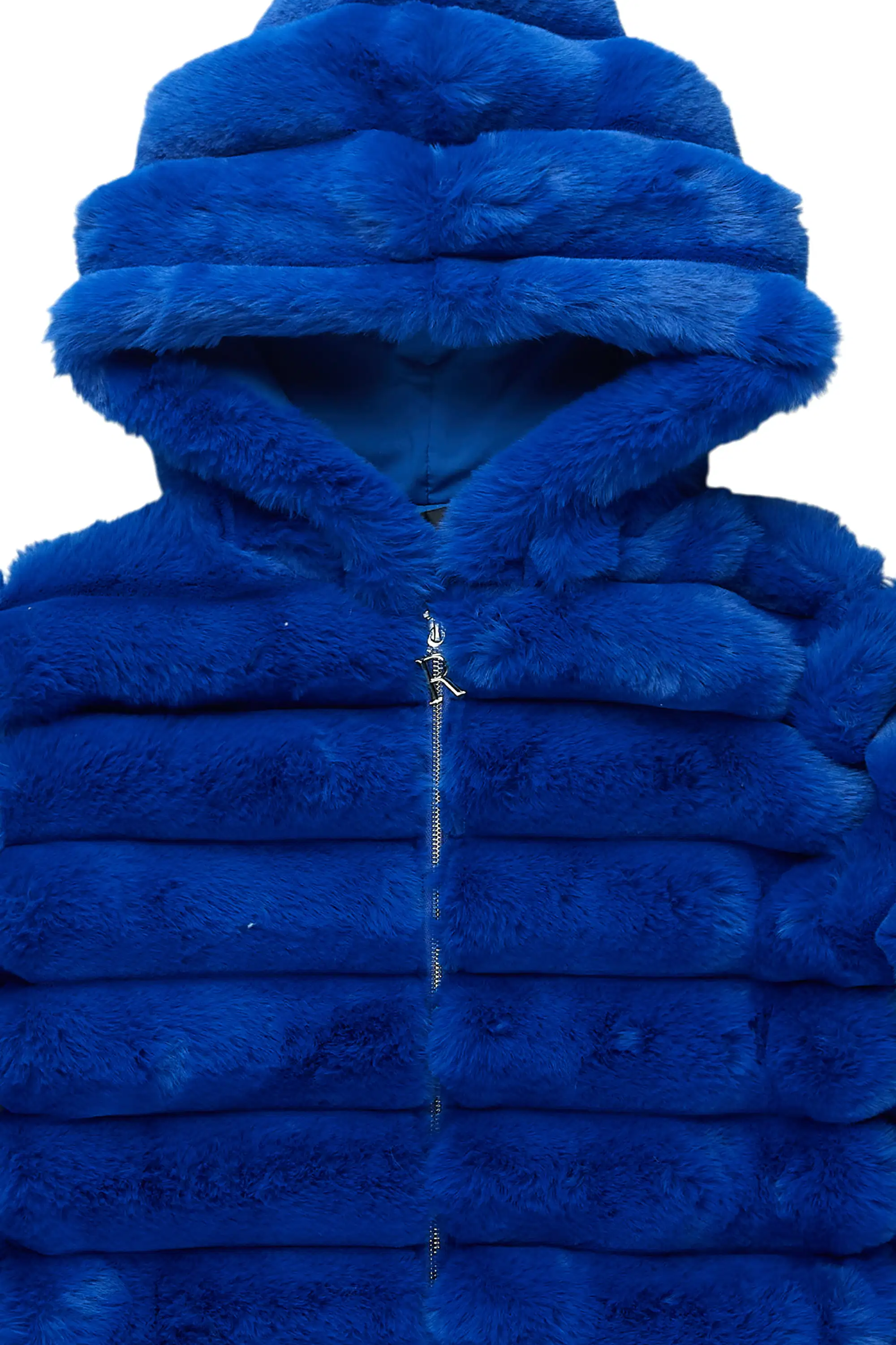 Vinetria Royal Blue Fur Jacket With Hood - Image 6