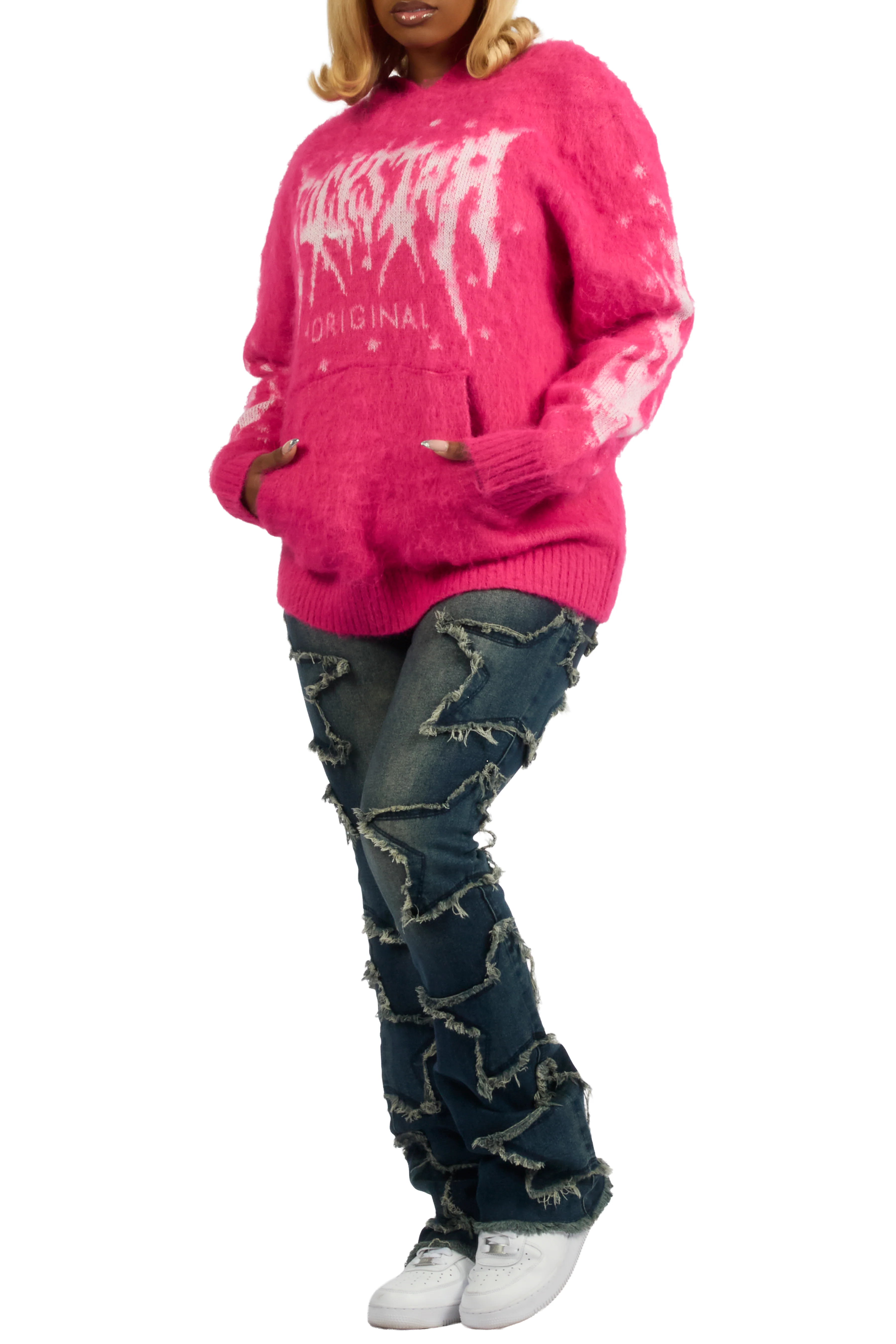 Keshay Pink Graphic Knit Hoodie - Image 8