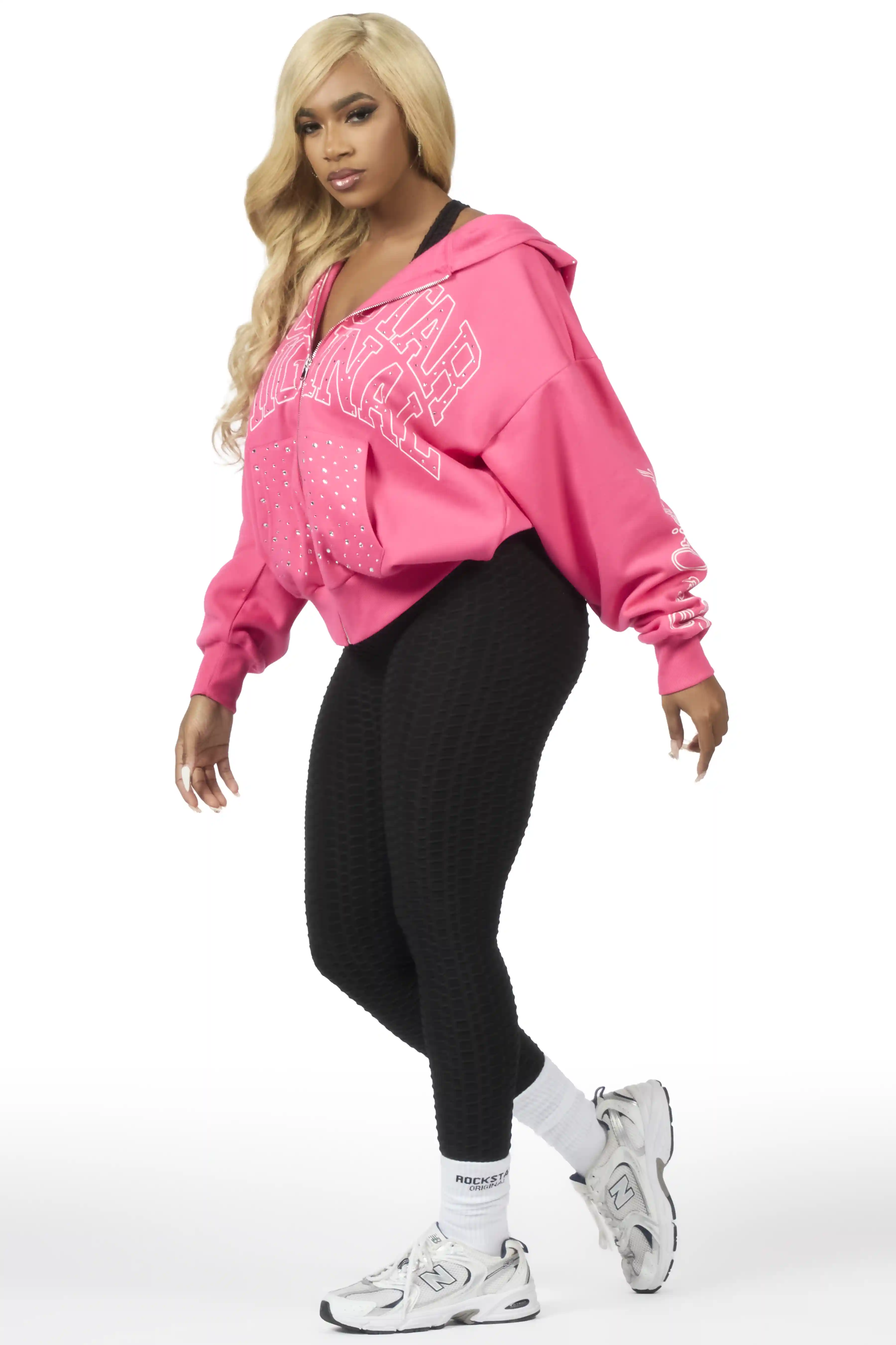 Alvina Pink Rhinestone Zip Up Hoodie - Image 5