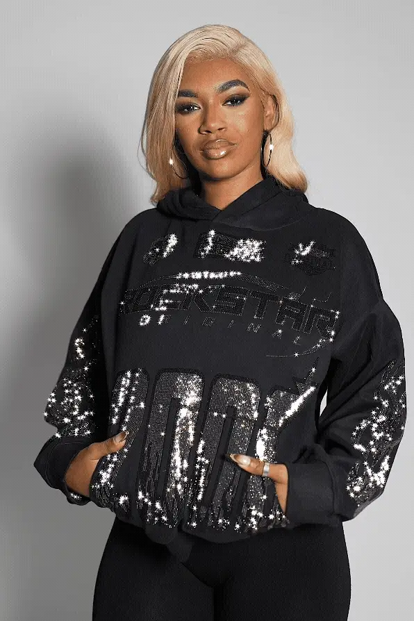 Esha Black Rhinestone Hoodie