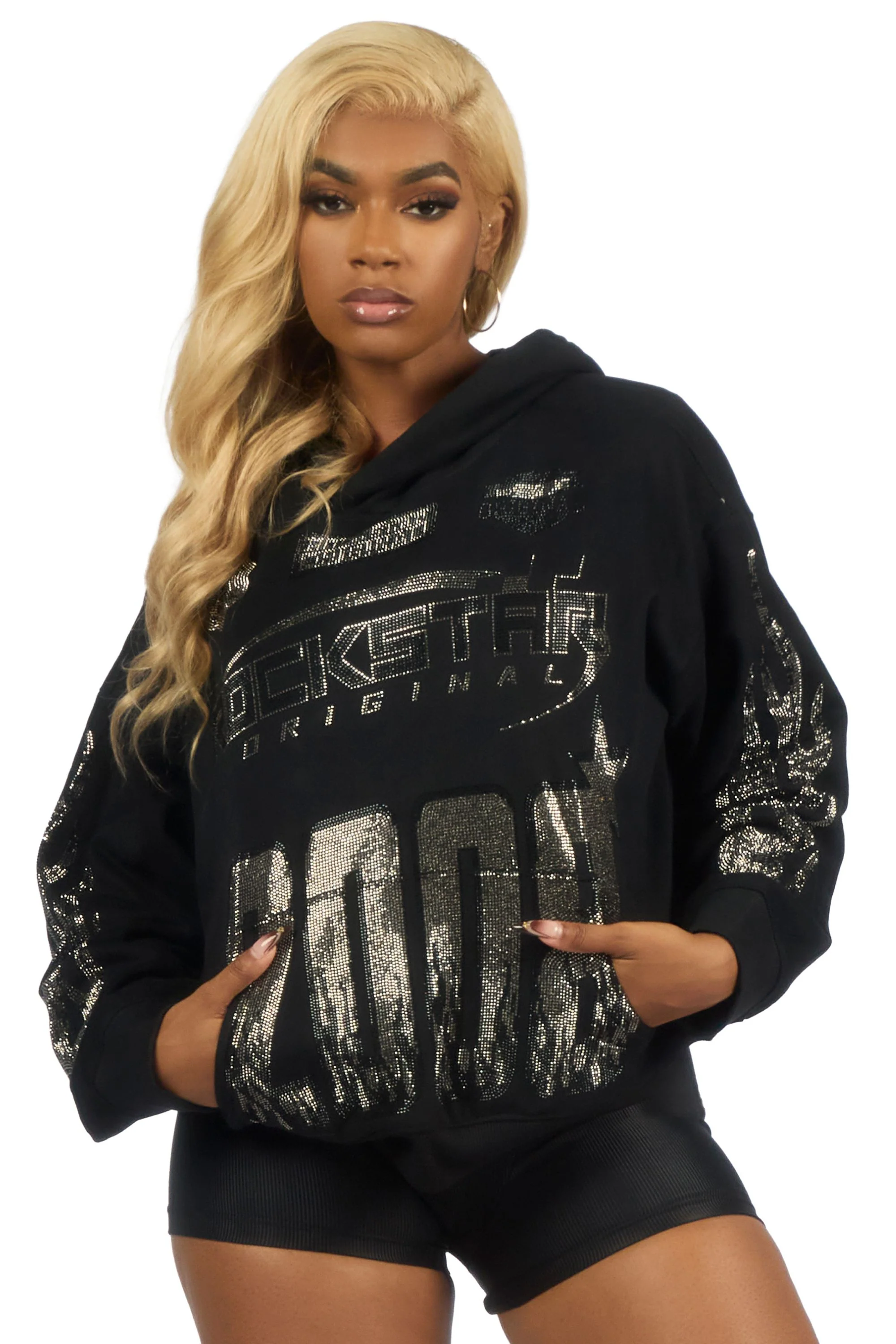 Esha Black Rhinestone Hoodie - Image 2