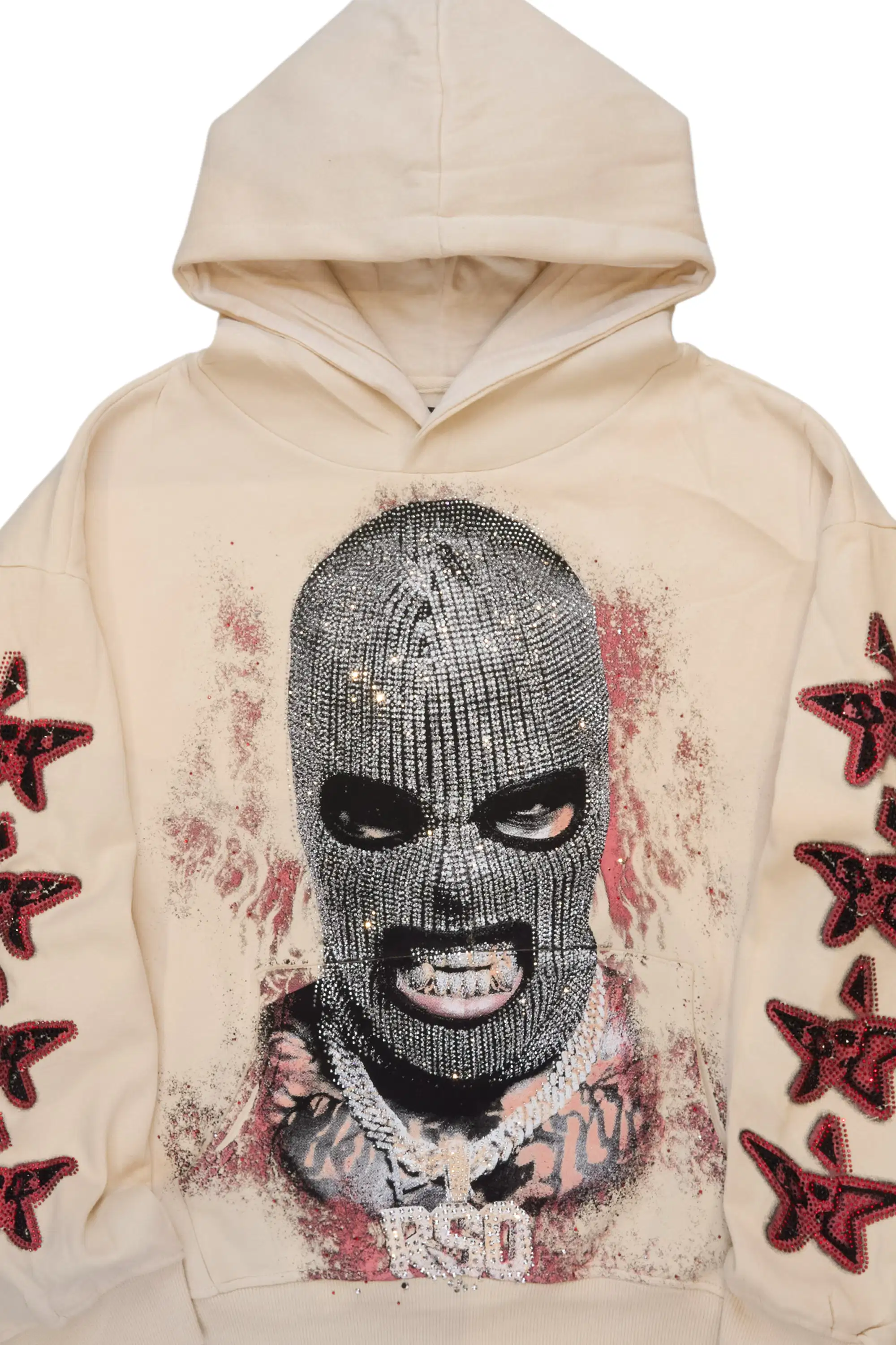 Ahsiyah Beige Rhinestone Hoodie - Image 3
