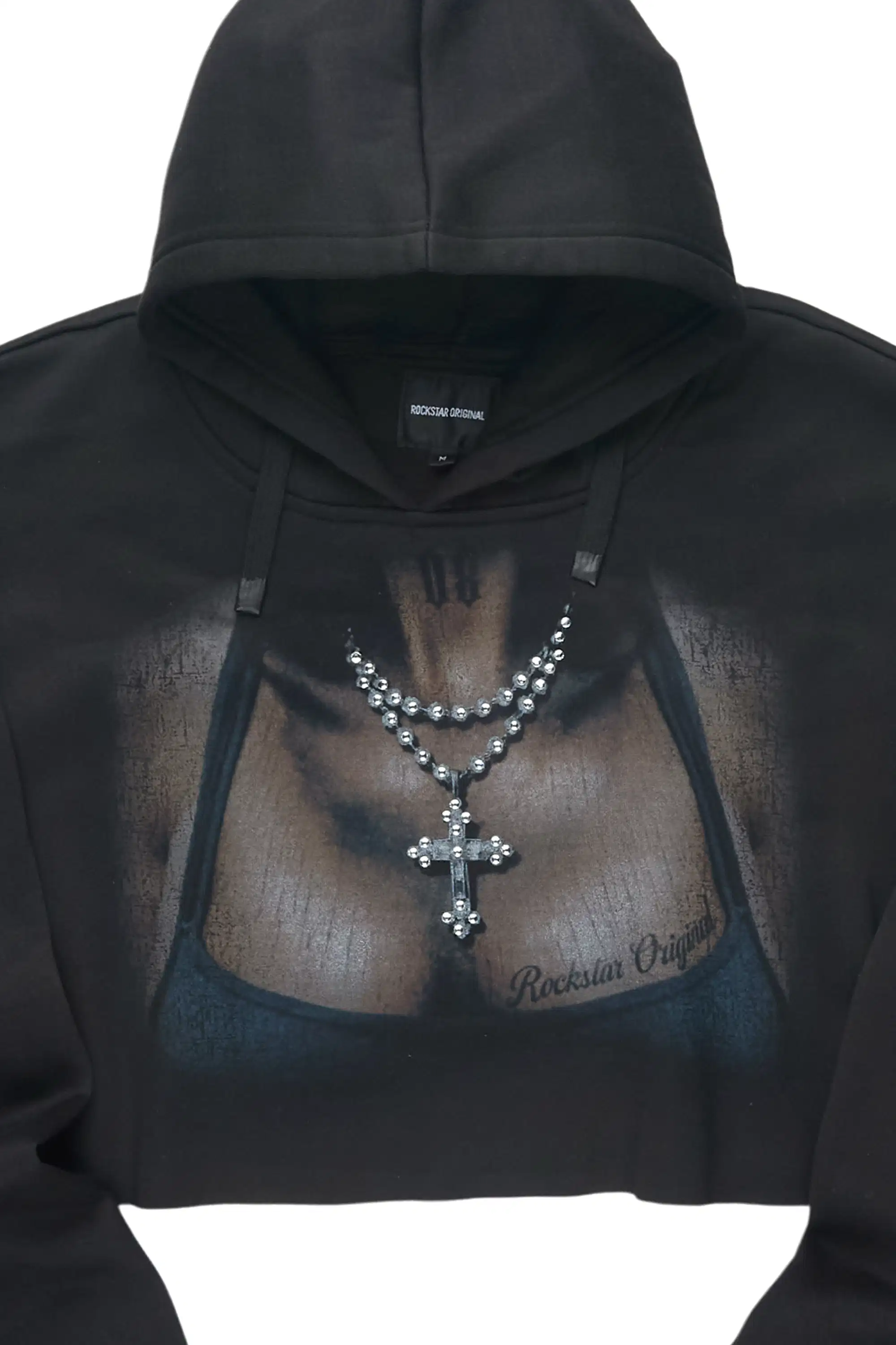 Krissena Black Rhinestone Cut Off Hoodie - Image 4