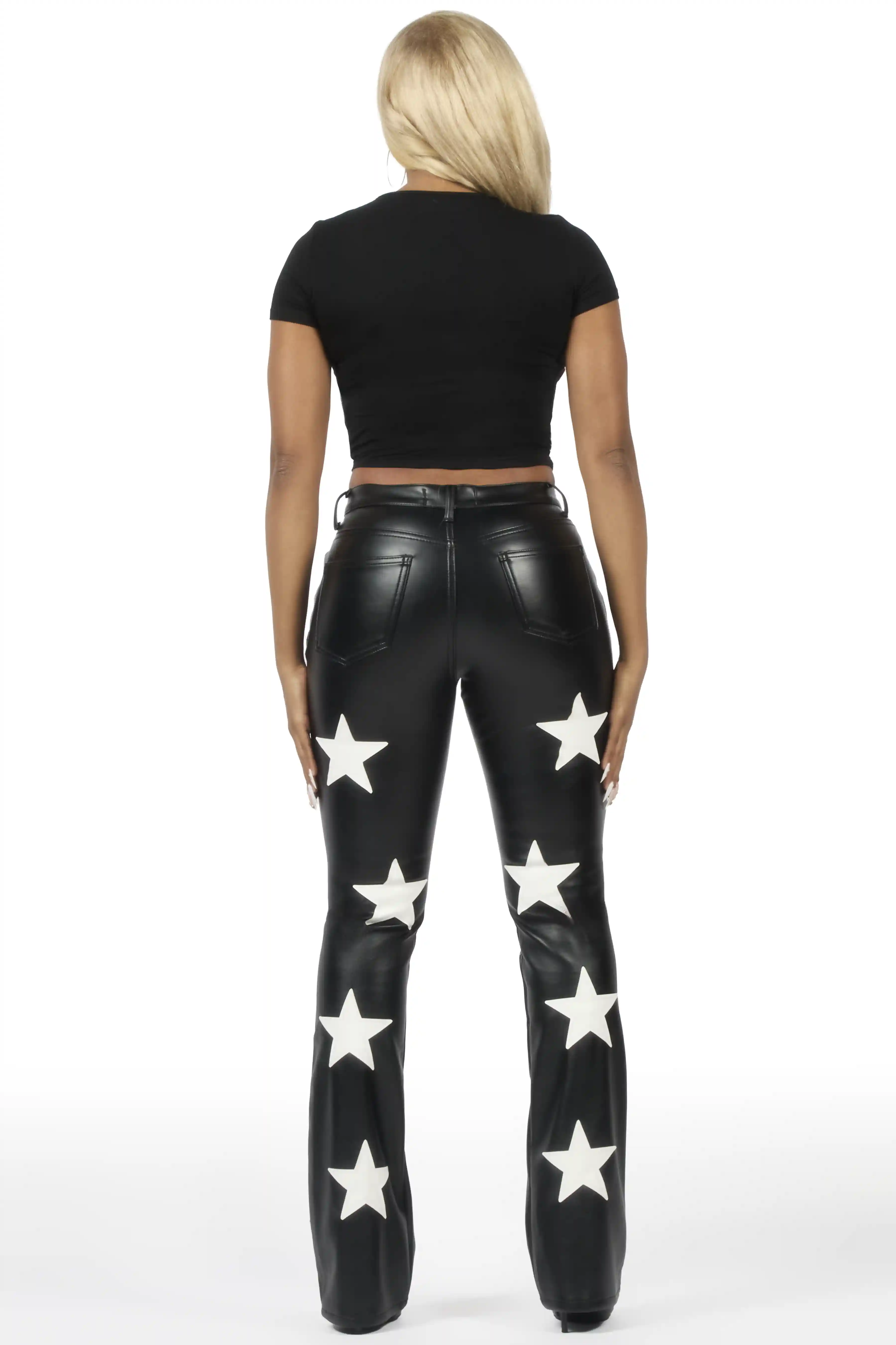 Takera Black PU Stacked Flare Pant - Image 9