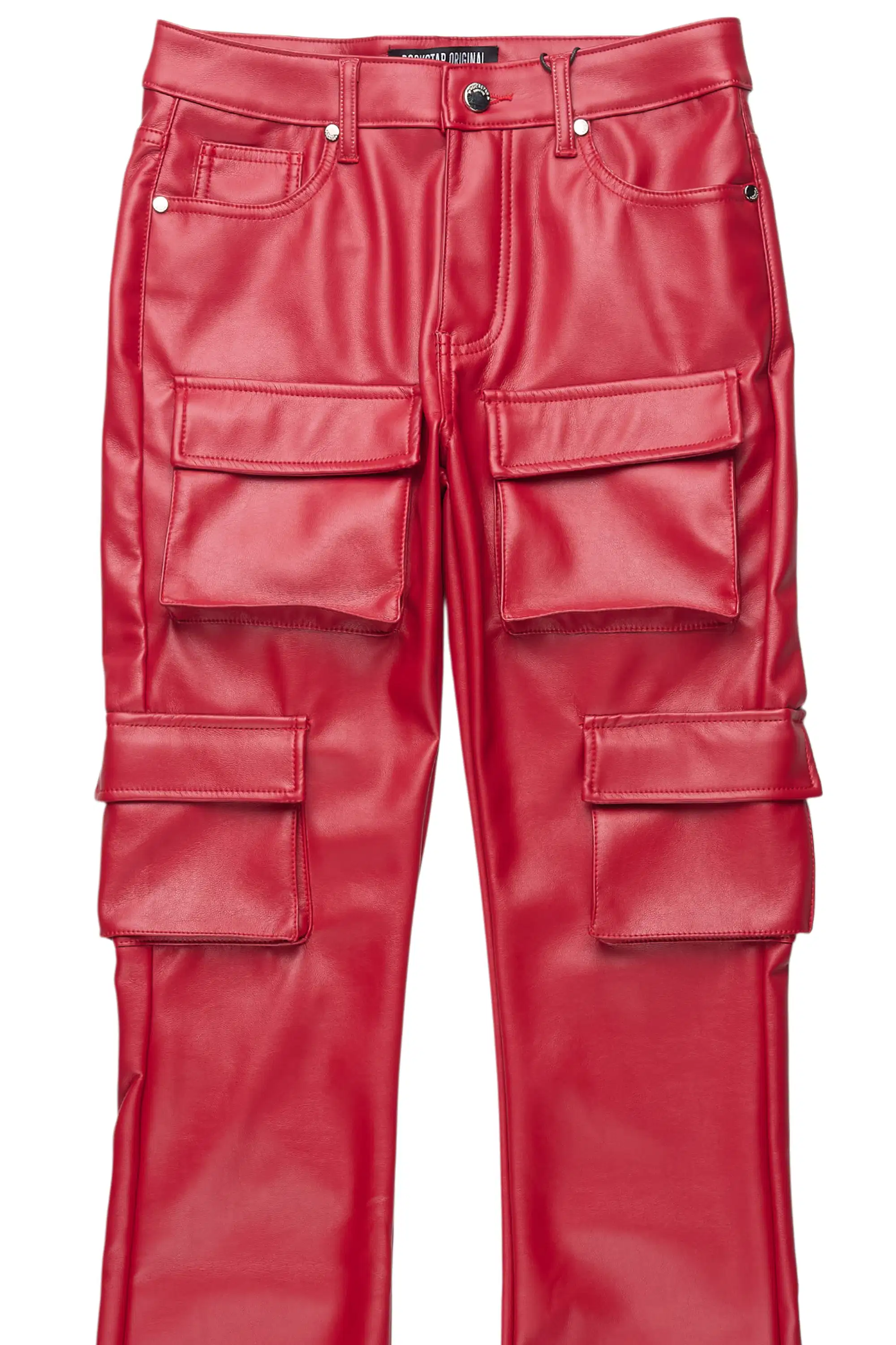 Caressia Red PU Cargo Stacked Flare Pant - Image 6