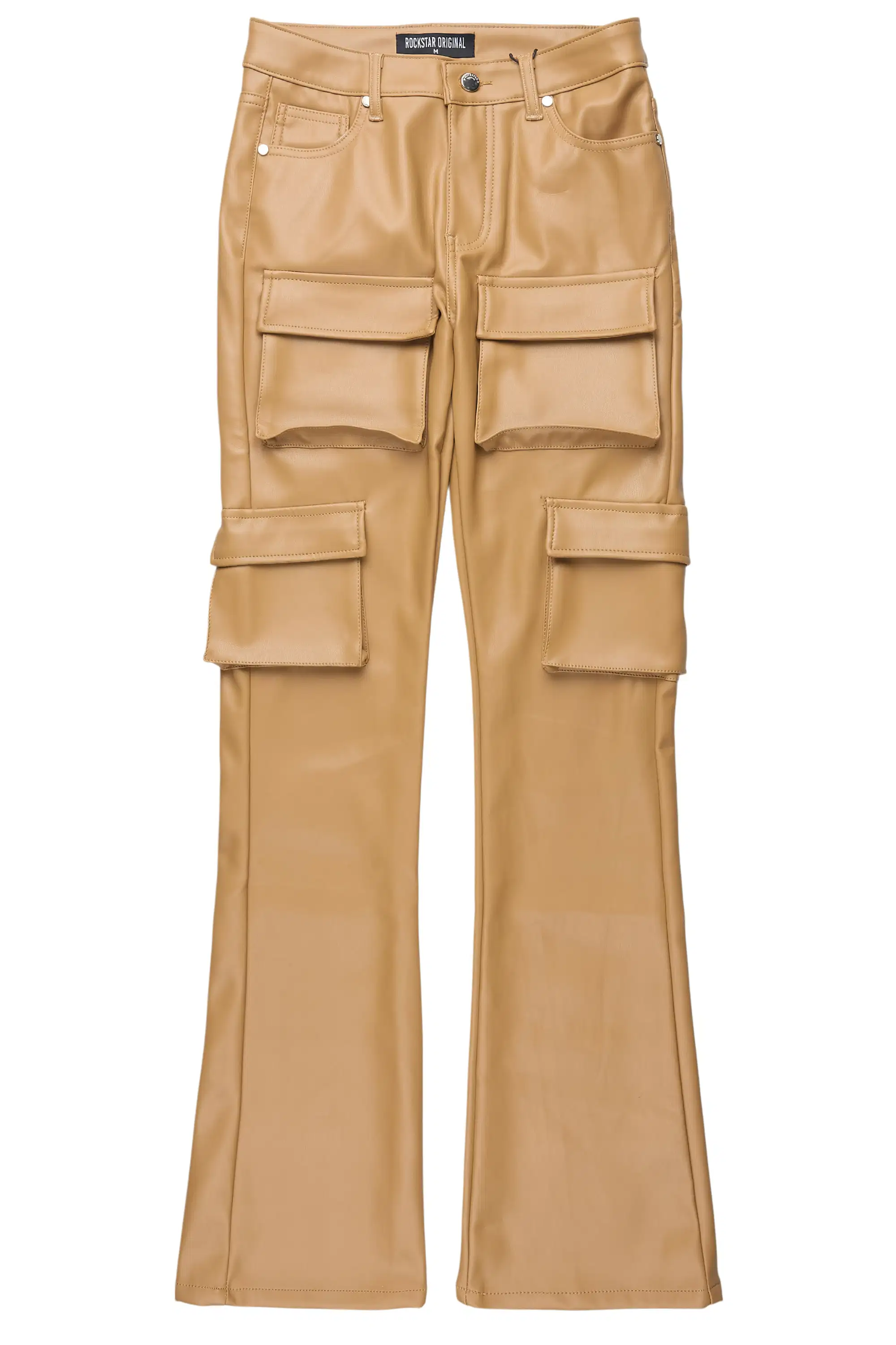 Caressia Tan PU Cargo Stacked Flare Pant - Image 4