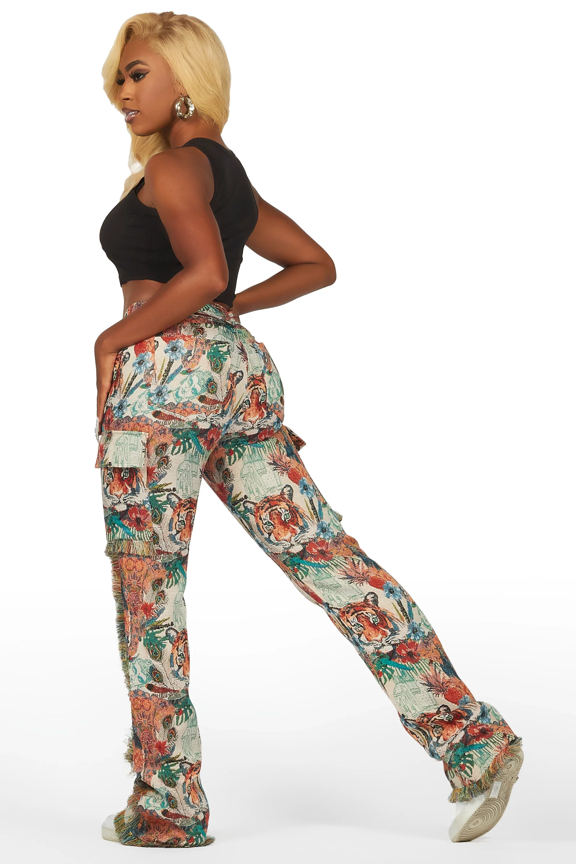 Rena Beige Tapestry Stacked Pant - Image 6