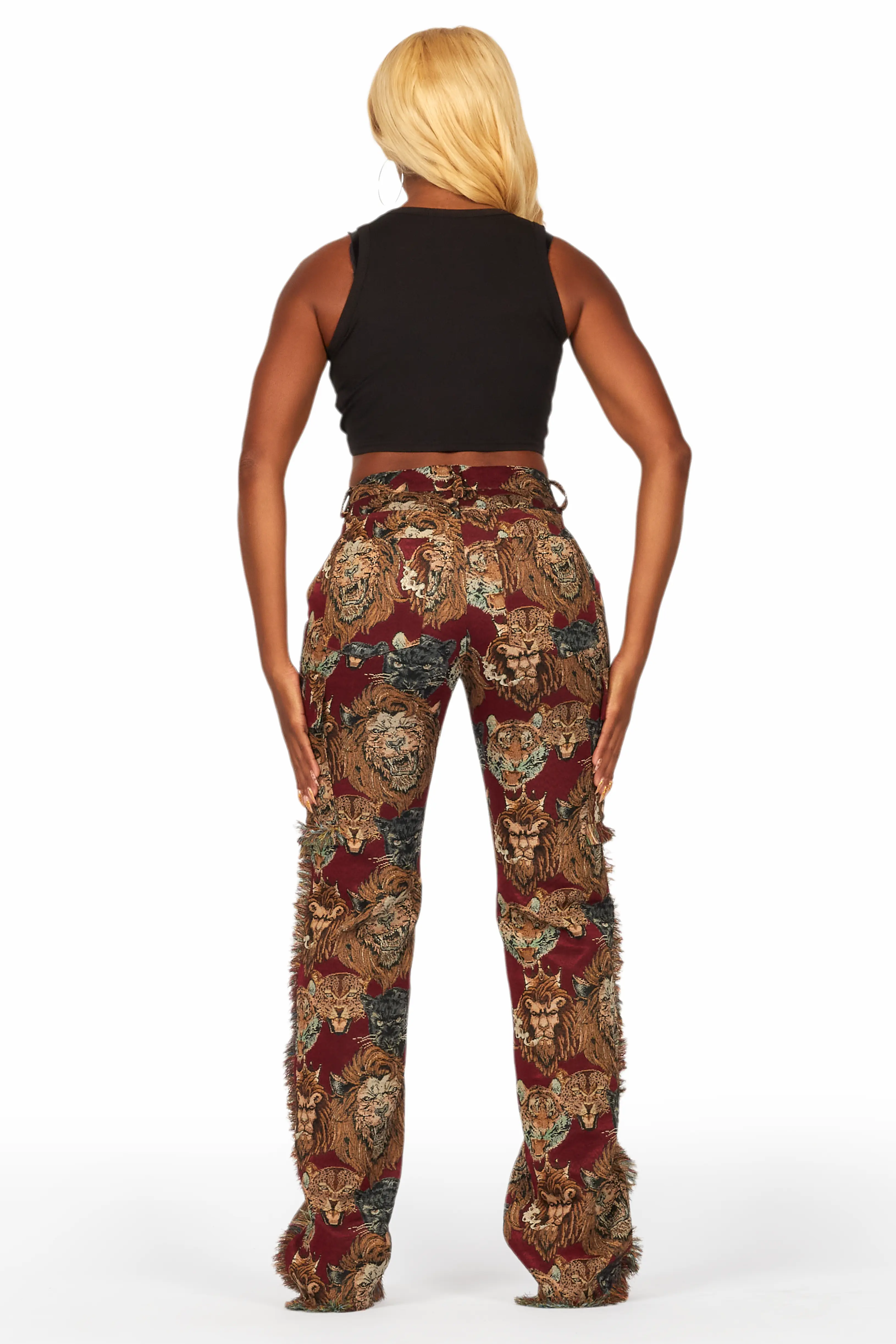 Khadiyah Red Animal Print Tapestry Stacked Pant - Image 10