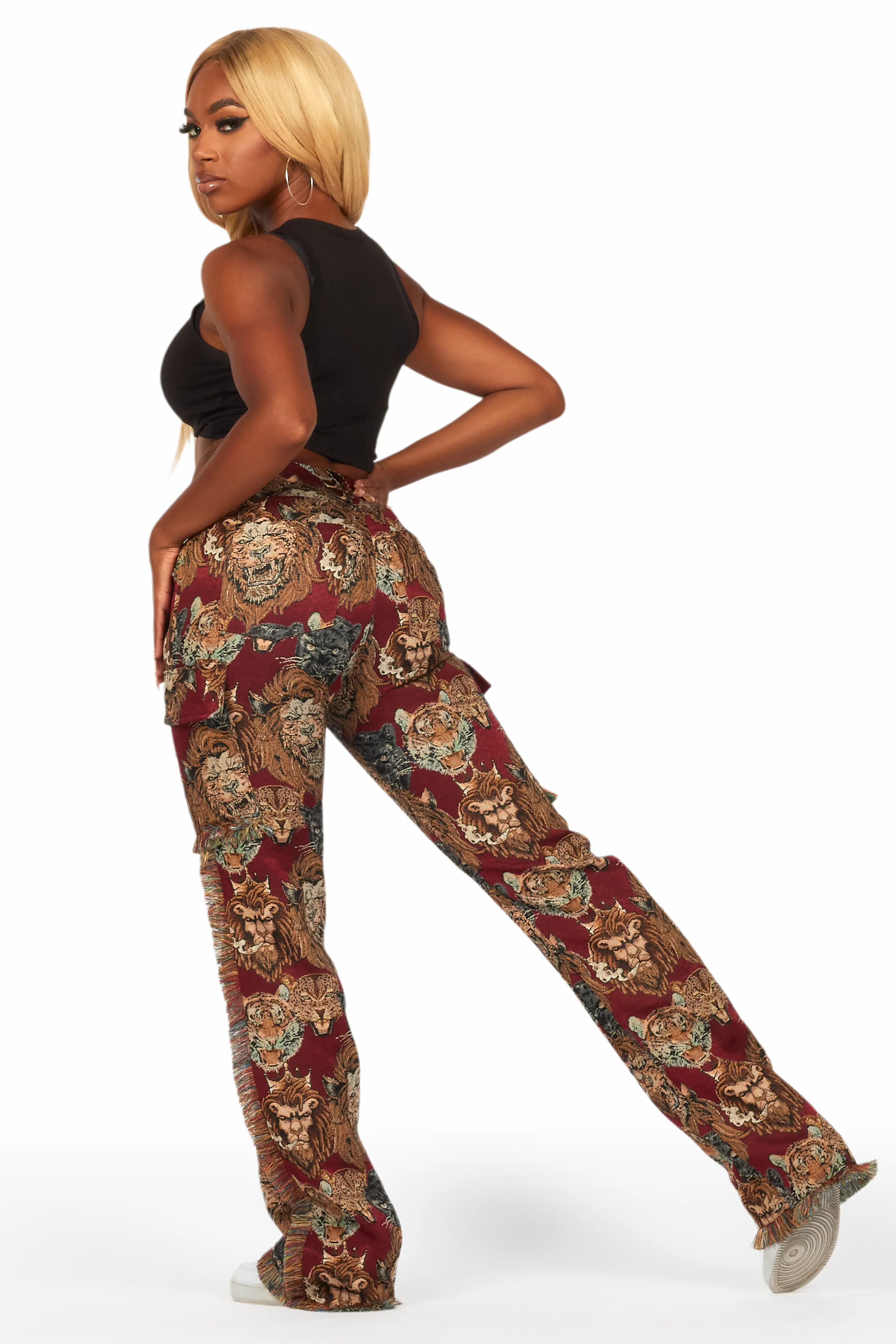 Khadiyah Red Animal Print Tapestry Stacked Pant - Image 11