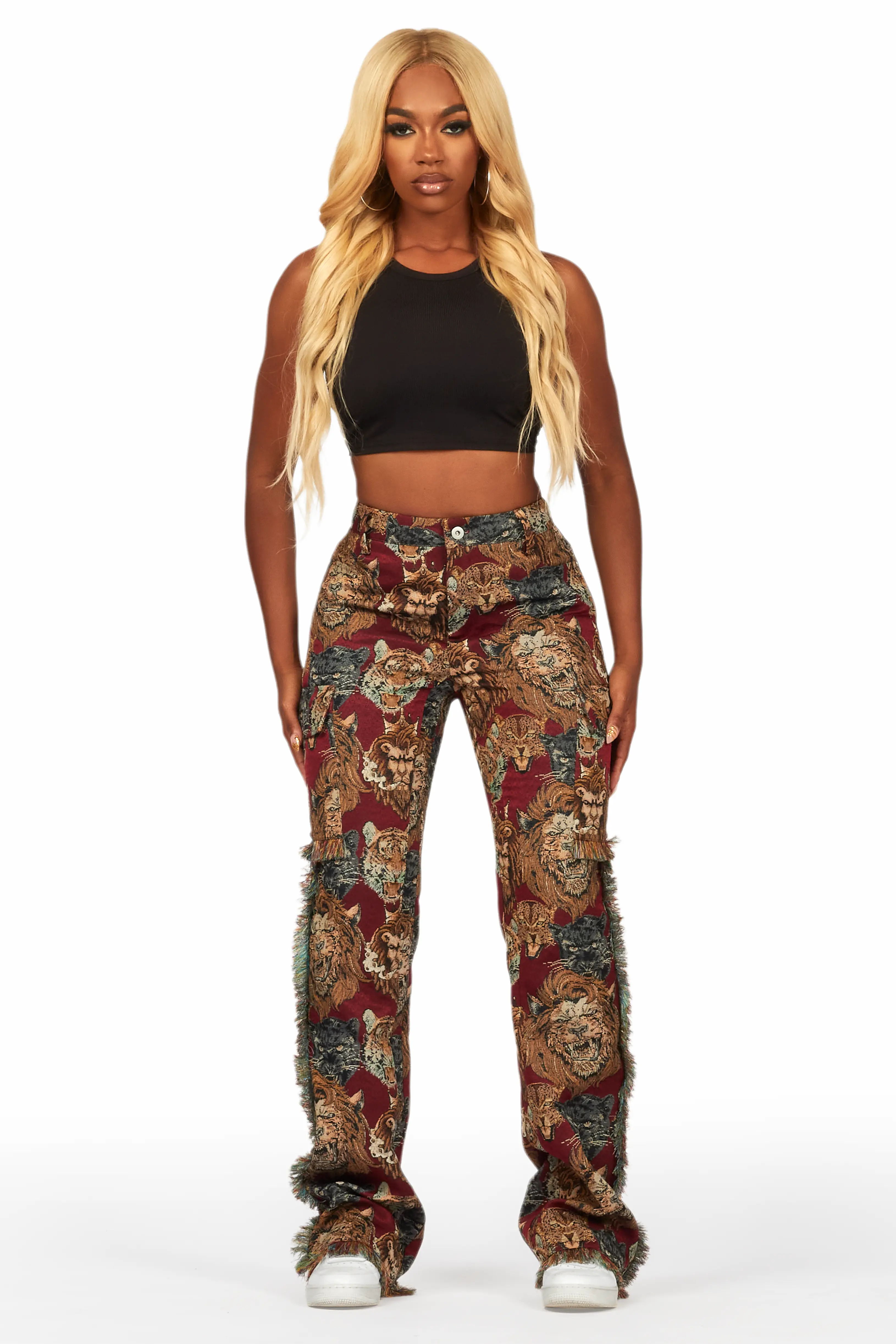 Khadiyah Red Animal Print Tapestry Stacked Pant - Image 8