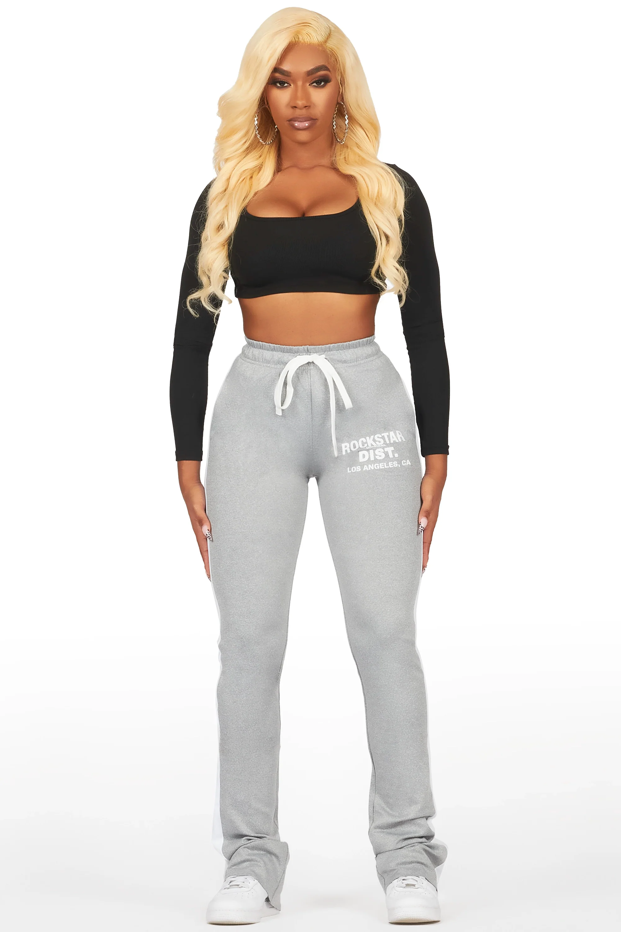 Savannah Heather Grey Super Stacked Track Pant - Image 2